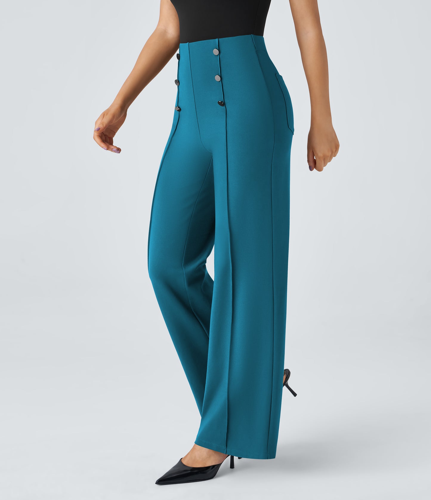 High Waisted Pocket Wide Leg Work Pants