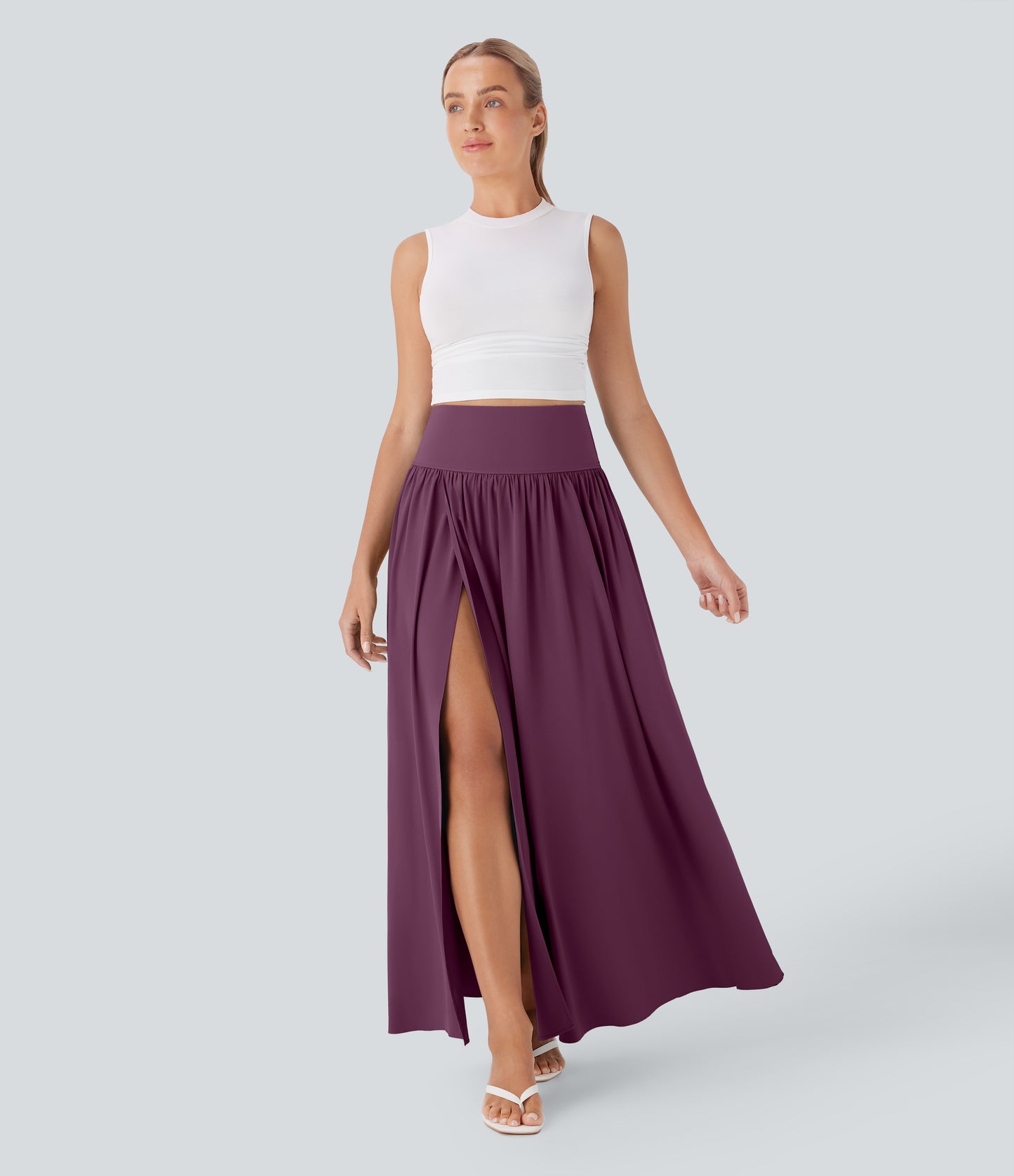 High Waisted Tummy Control 2-in-1 Flowy Quick Dry Maxi Skirt