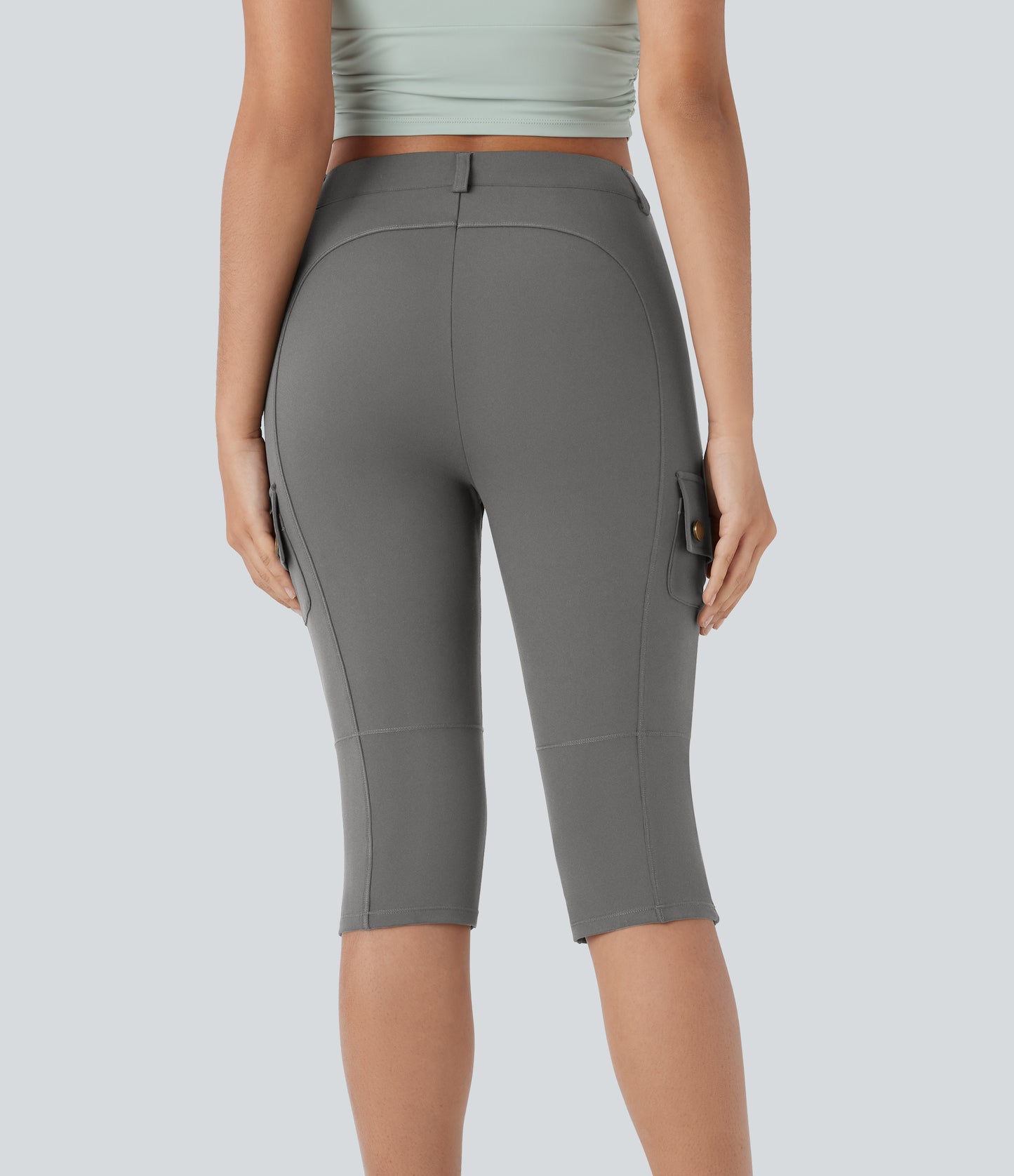 High Waisted Zipper Pockets Solid Skinny Pedal Pusher Casual Cargo Pants