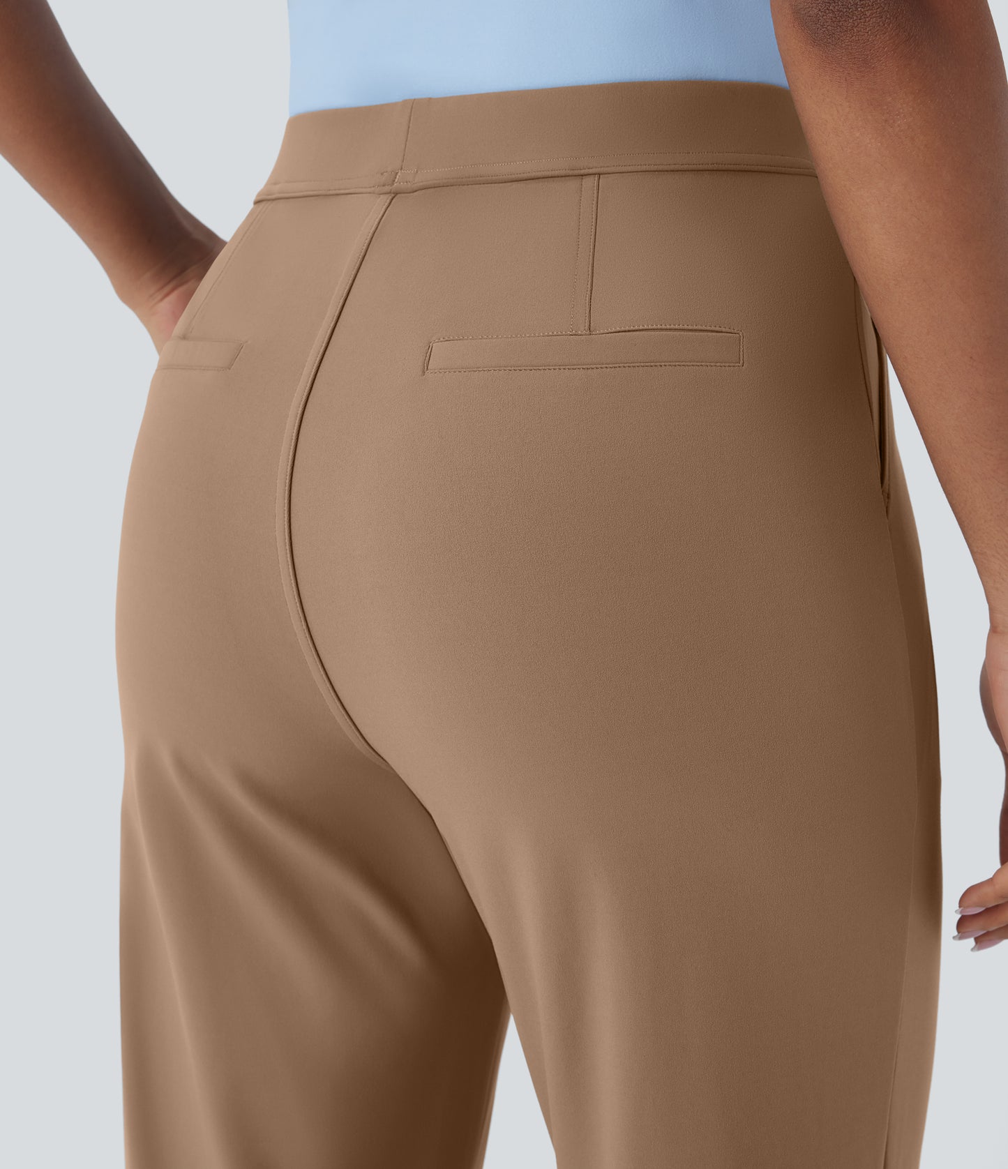 High Waisted Pocket Ankle Length Tapered Work Pants