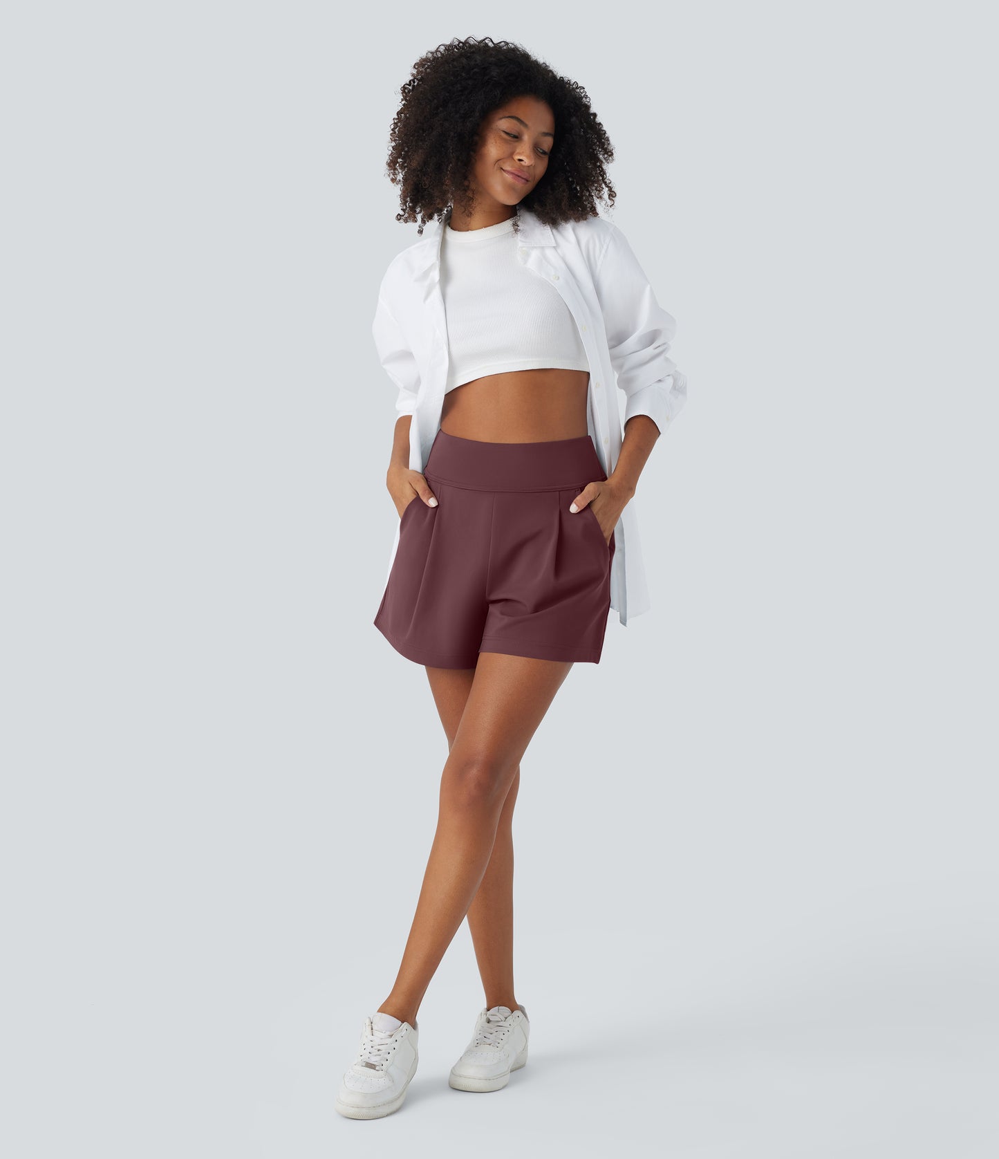 High Waisted Pocket Wide Leg Work Shorts