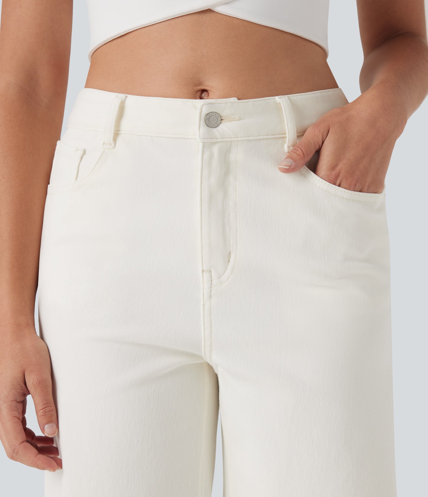 High Waisted Pockets Rolled Hem Washed Denim Casual Bermuda Shorts