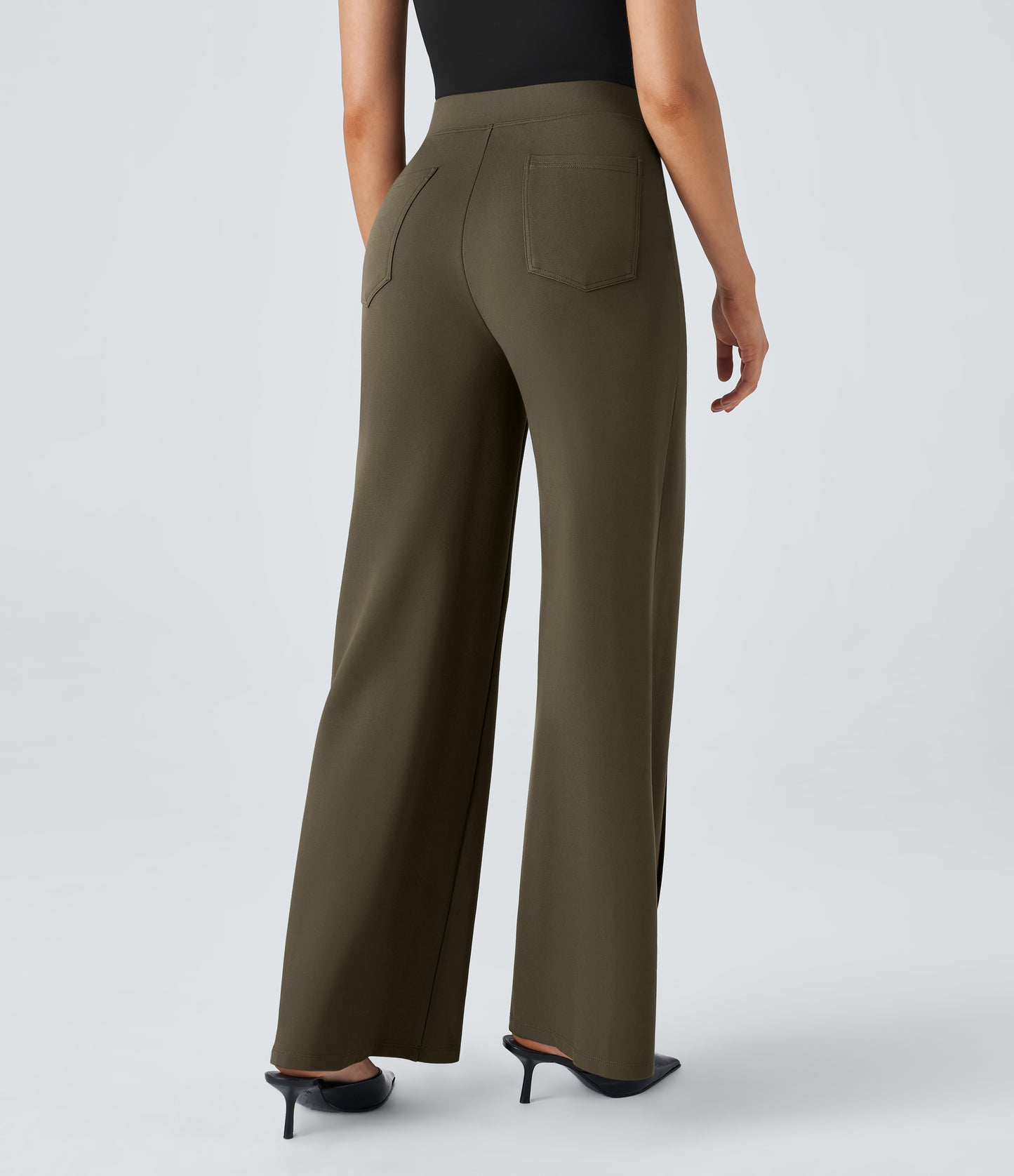 High Waisted Pocket Wide Leg Work Pants