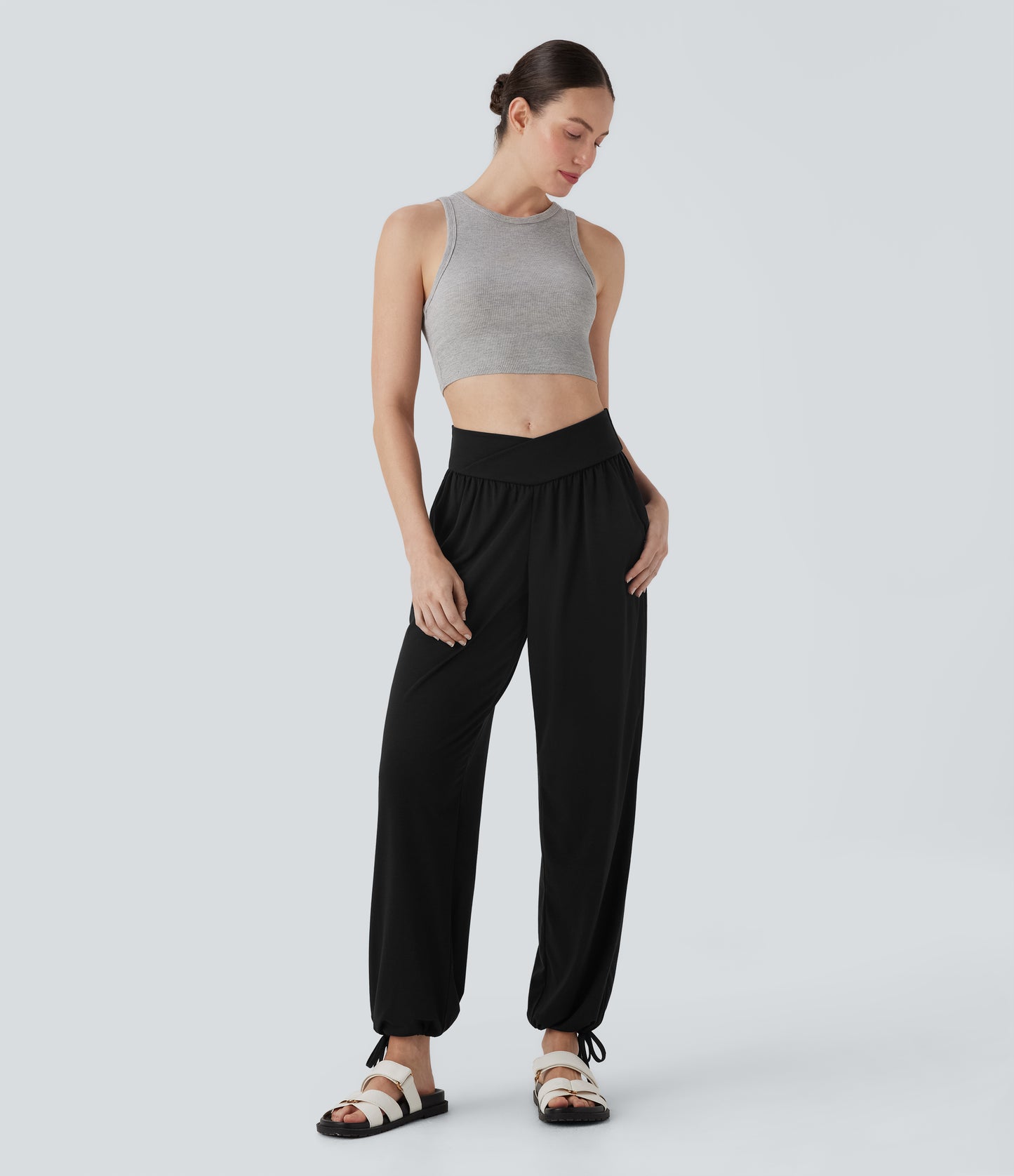 High Waisted Pocket Drawstring Casual Joggers