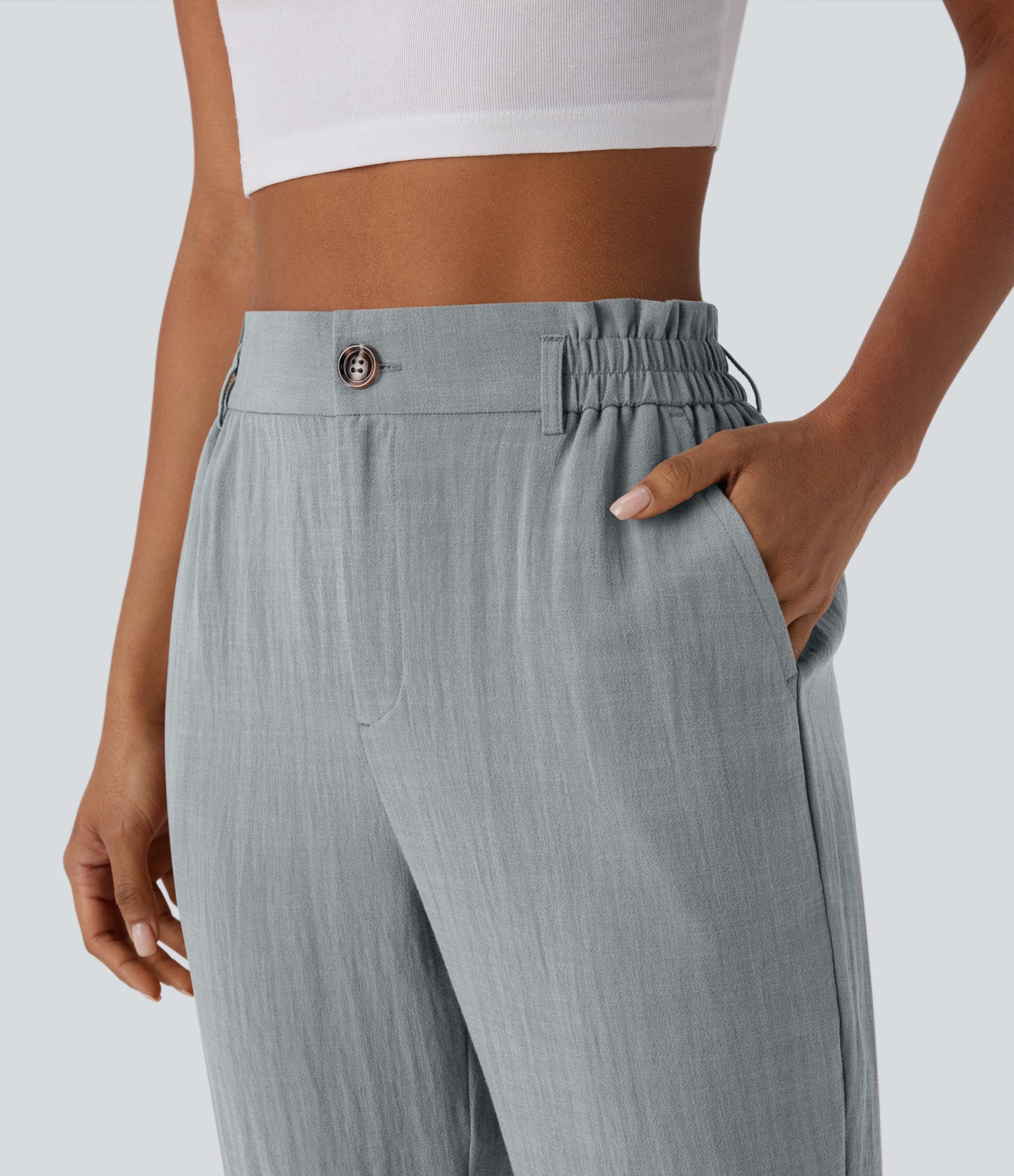 High Waisted Zipper Pocket Capri Linen-Feel Pants