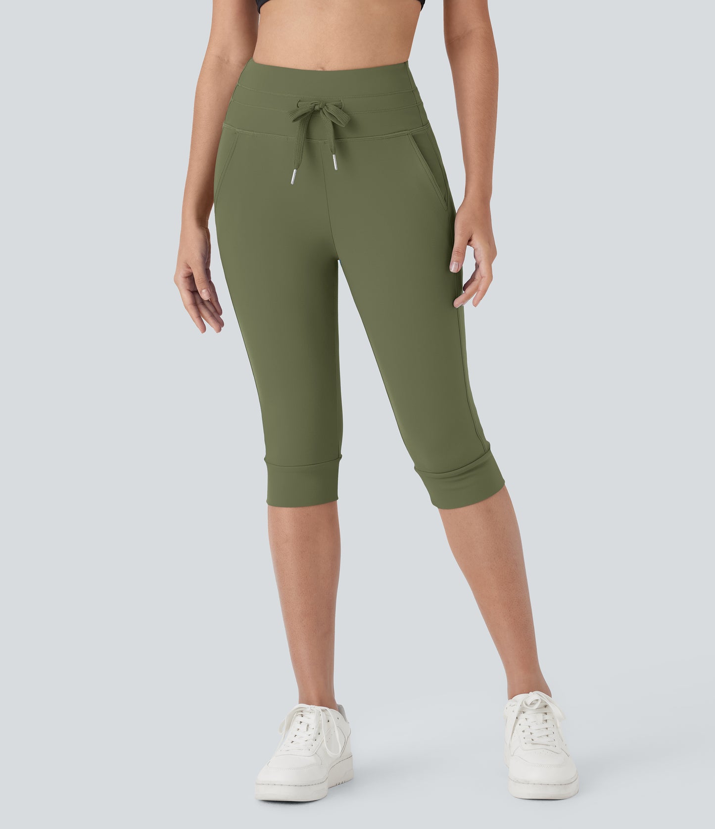 High Waisted Drawstring Pocket Yoga Pedal Pusher Joggers