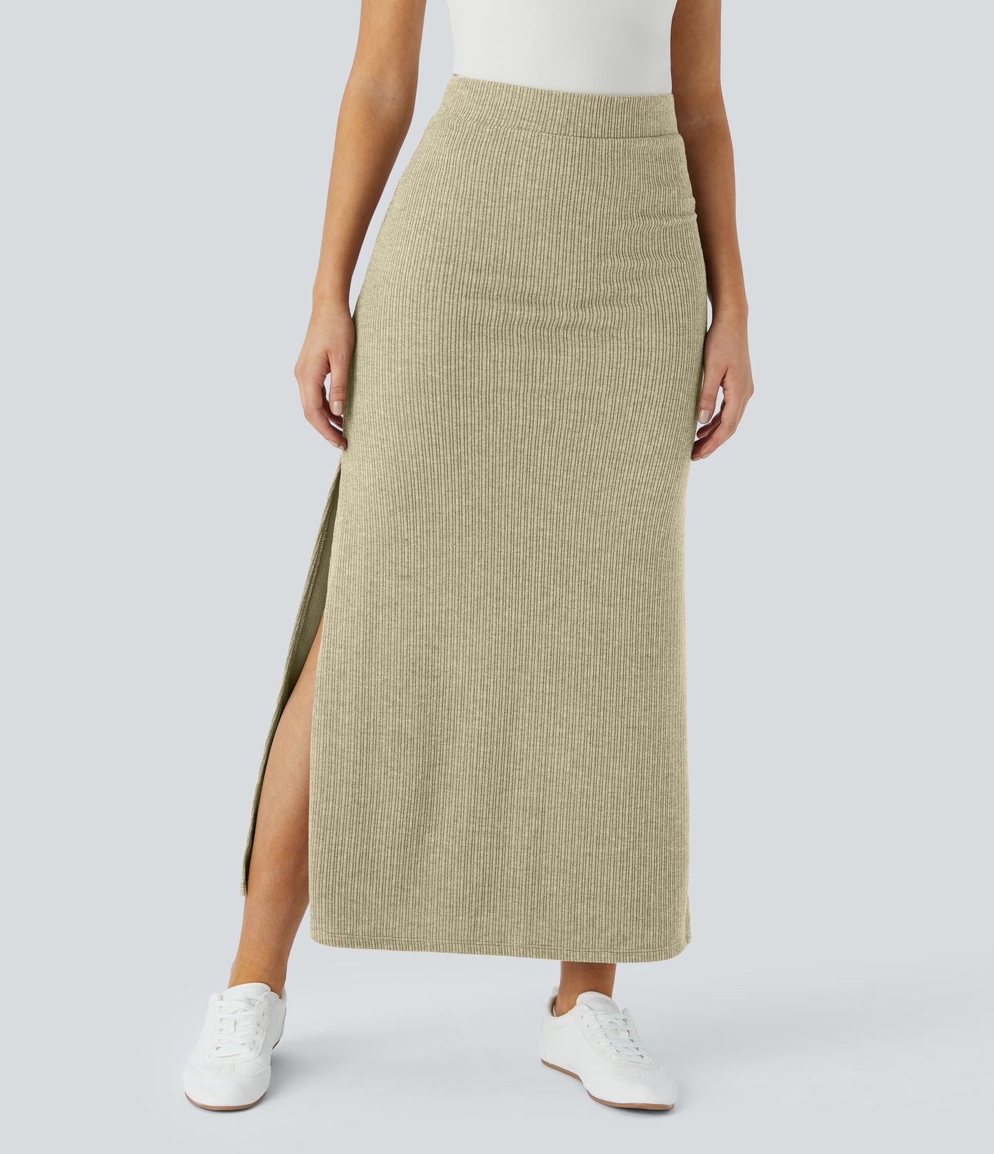 High Waisted Hem A Line Maxi Casual Skirt