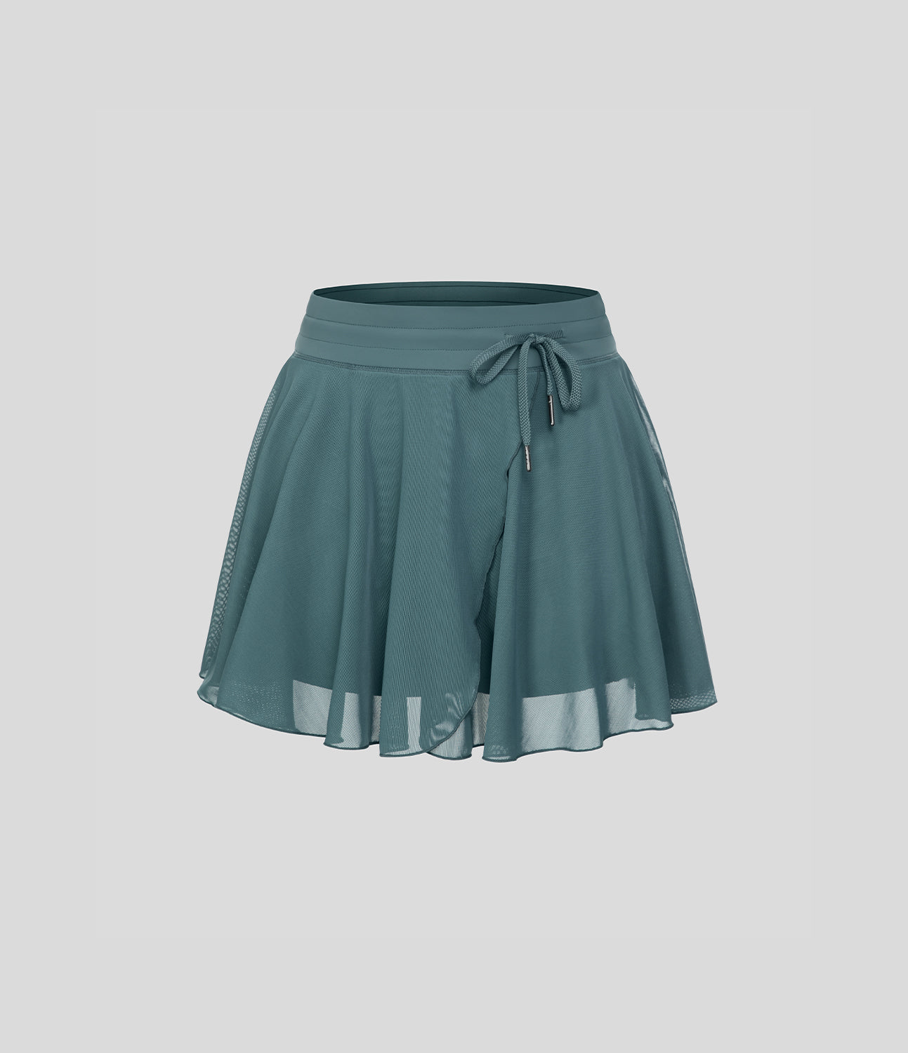 High Waisted Drawstring Contrast Mesh 2-in-1 Pocket Flowy Mini Flare Casual Skirt