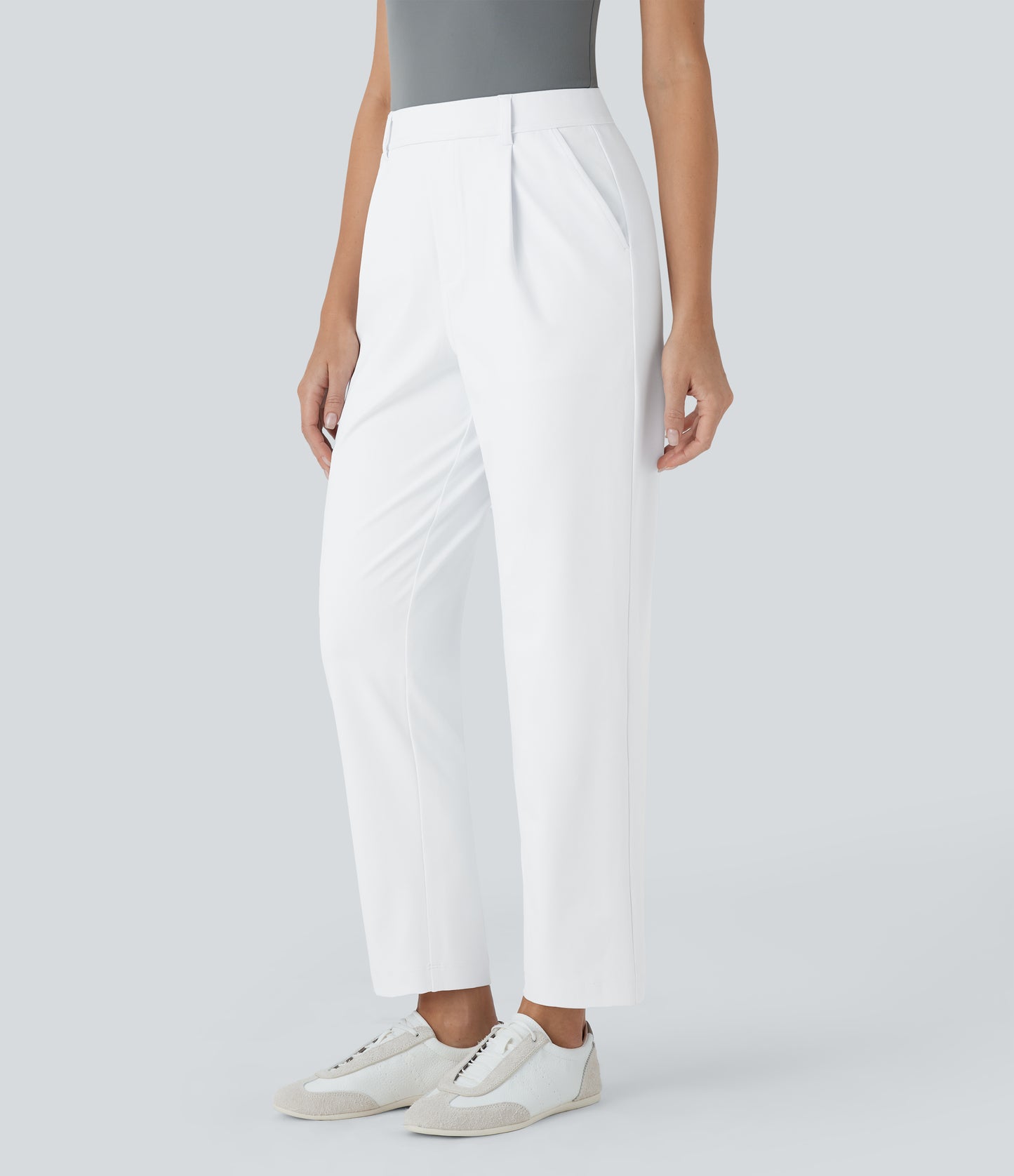 High Waisted Pocket Ankle Length Tapered Work Pants