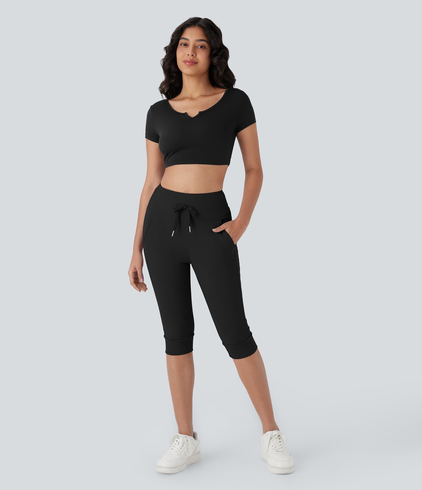 High Waisted Drawstring Pocket Yoga Pedal Pusher Joggers