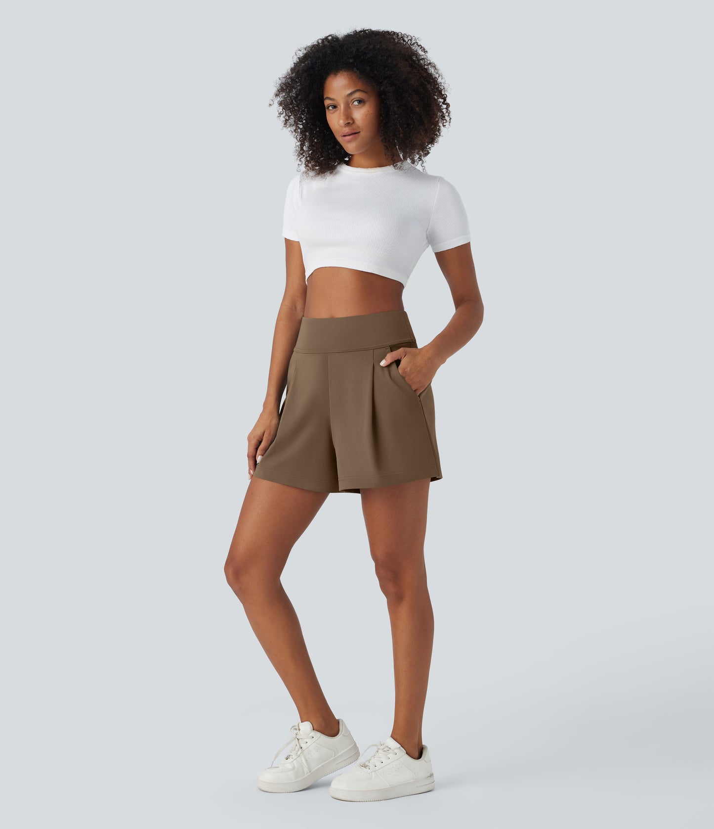 High Waisted Pocket Wide Leg Work Shorts