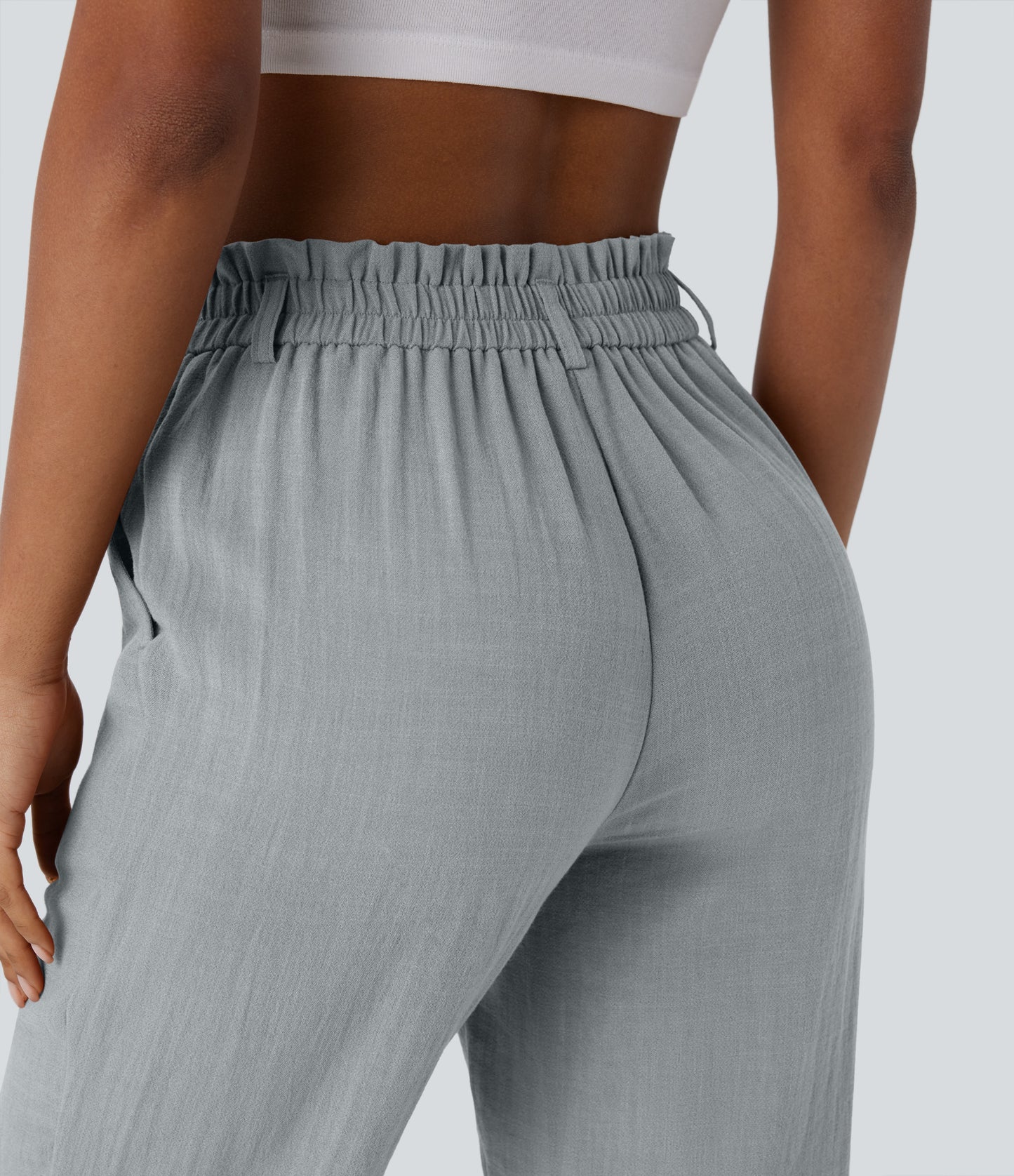 High Waisted Zipper Pocket Capri Linen-Feel Pants