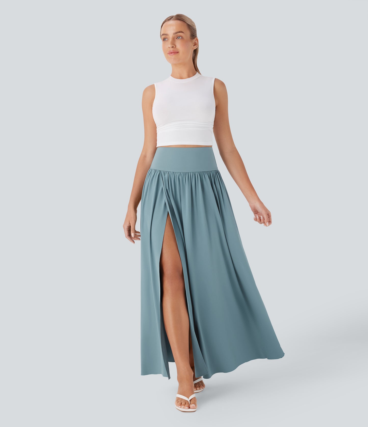 High Waisted Tummy Control 2-in-1 Flowy Quick Dry Maxi Skirt