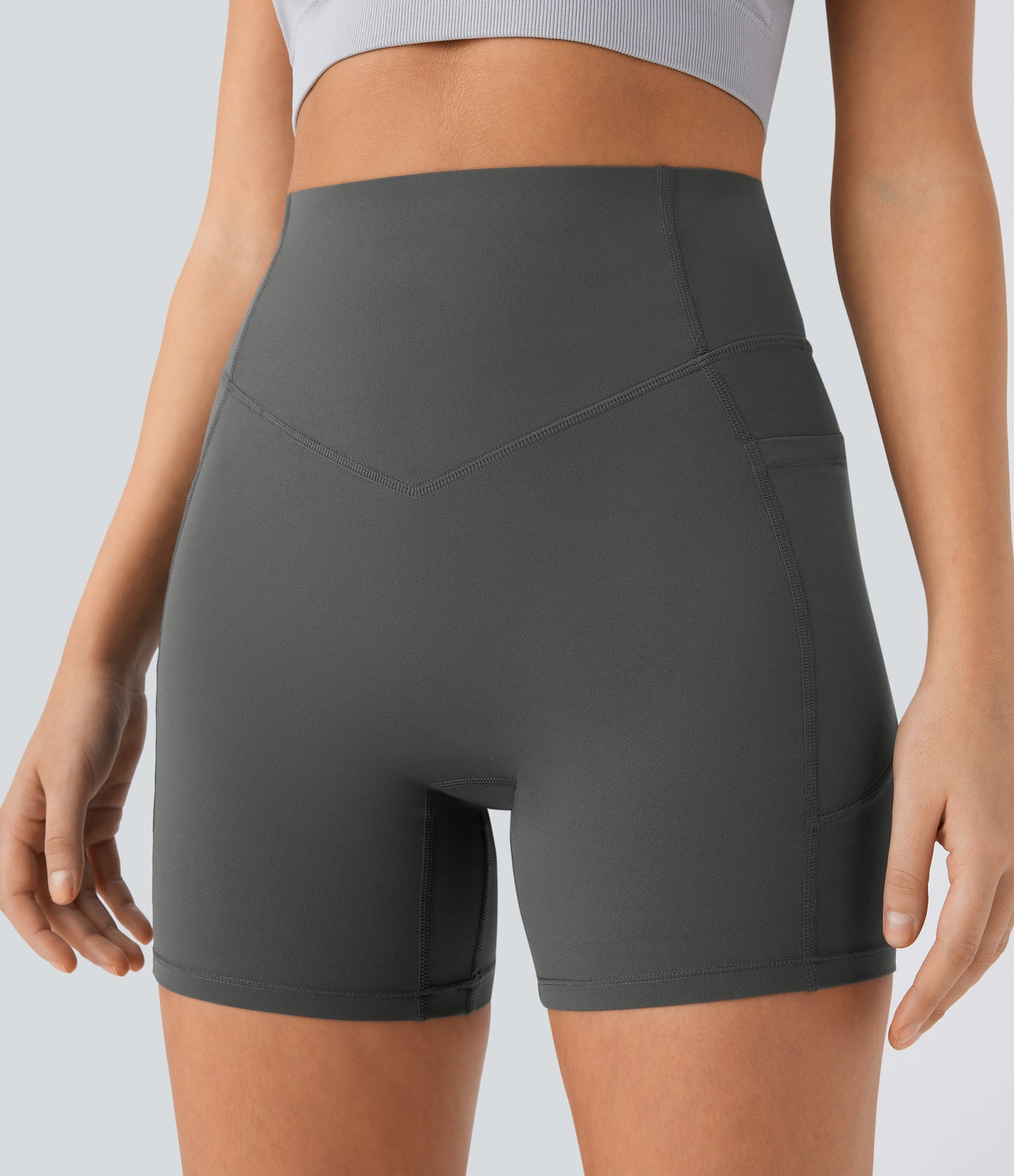 Høy midje, skrumpet rumpeløftende, magekontroll, formende sidelommer, treningsbiker-shorts 12,5 cm