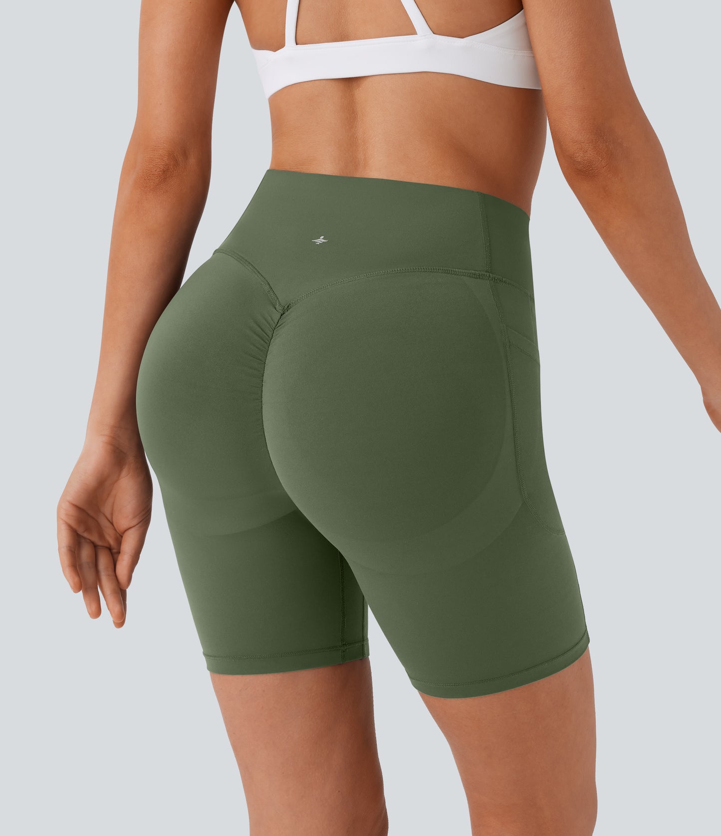 High Waisted Scrunch Butt Lifting Tummy Control Side Pocket Shaping Workout Biker Shorts 7''