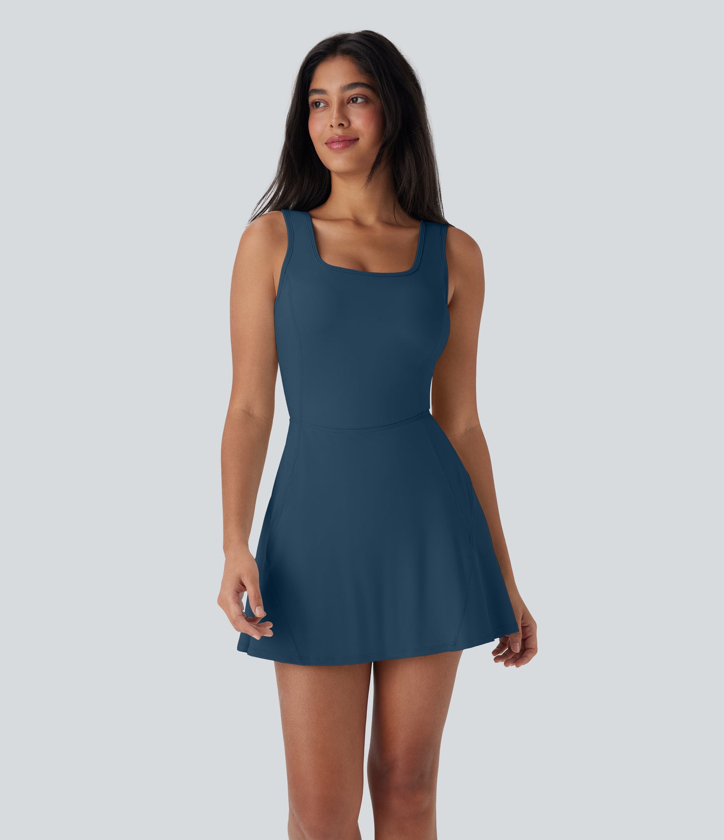 U Neck 2-in-1 Pocket Mini Cool Touch Dance Active Dress-Easy Peezy
