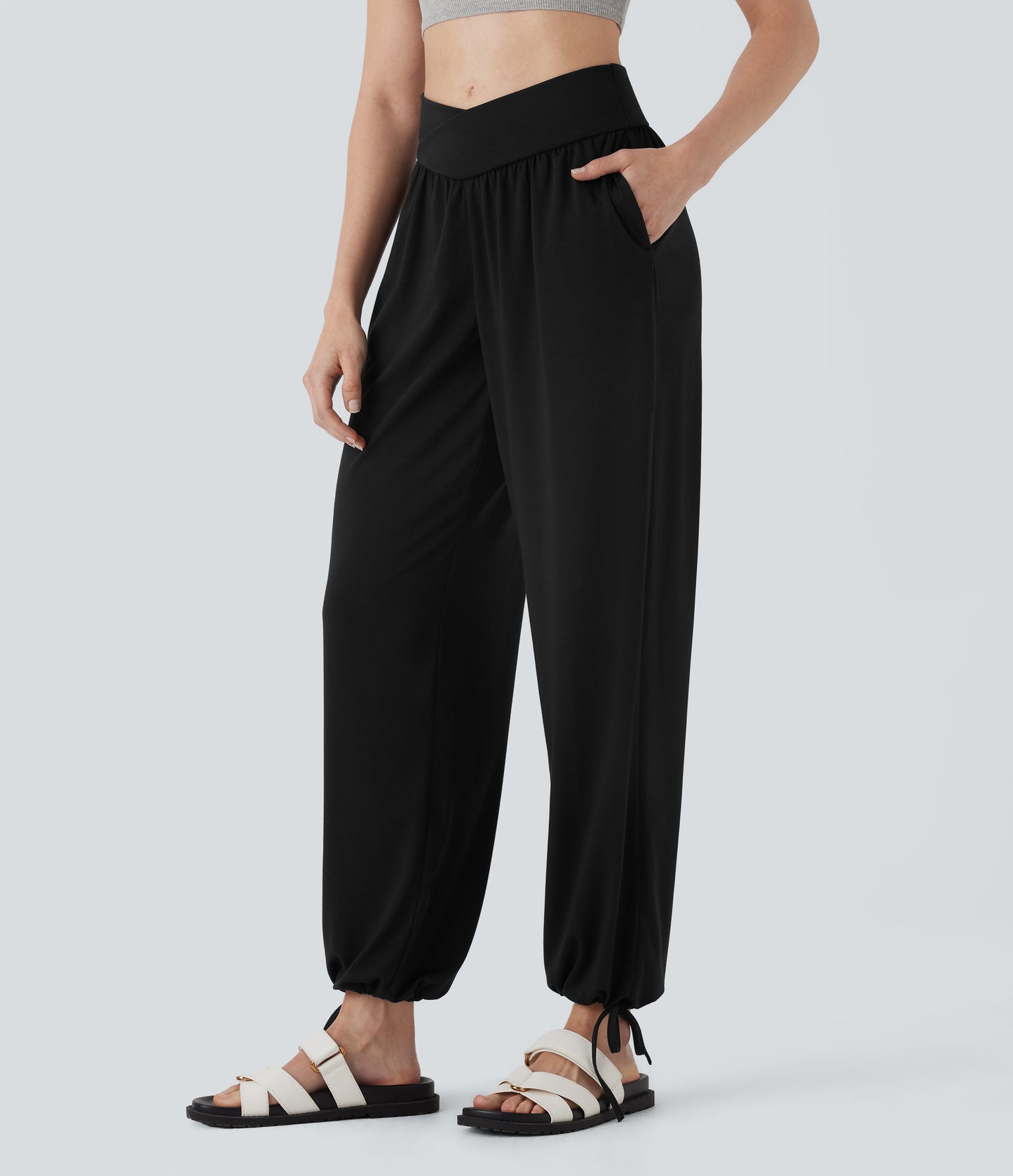 High Waisted Pocket Drawstring Casual Joggers