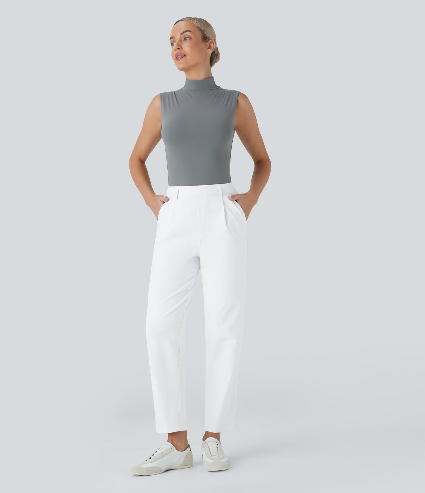 High Waisted Pocket Ankle Length Tapered Work Pants
