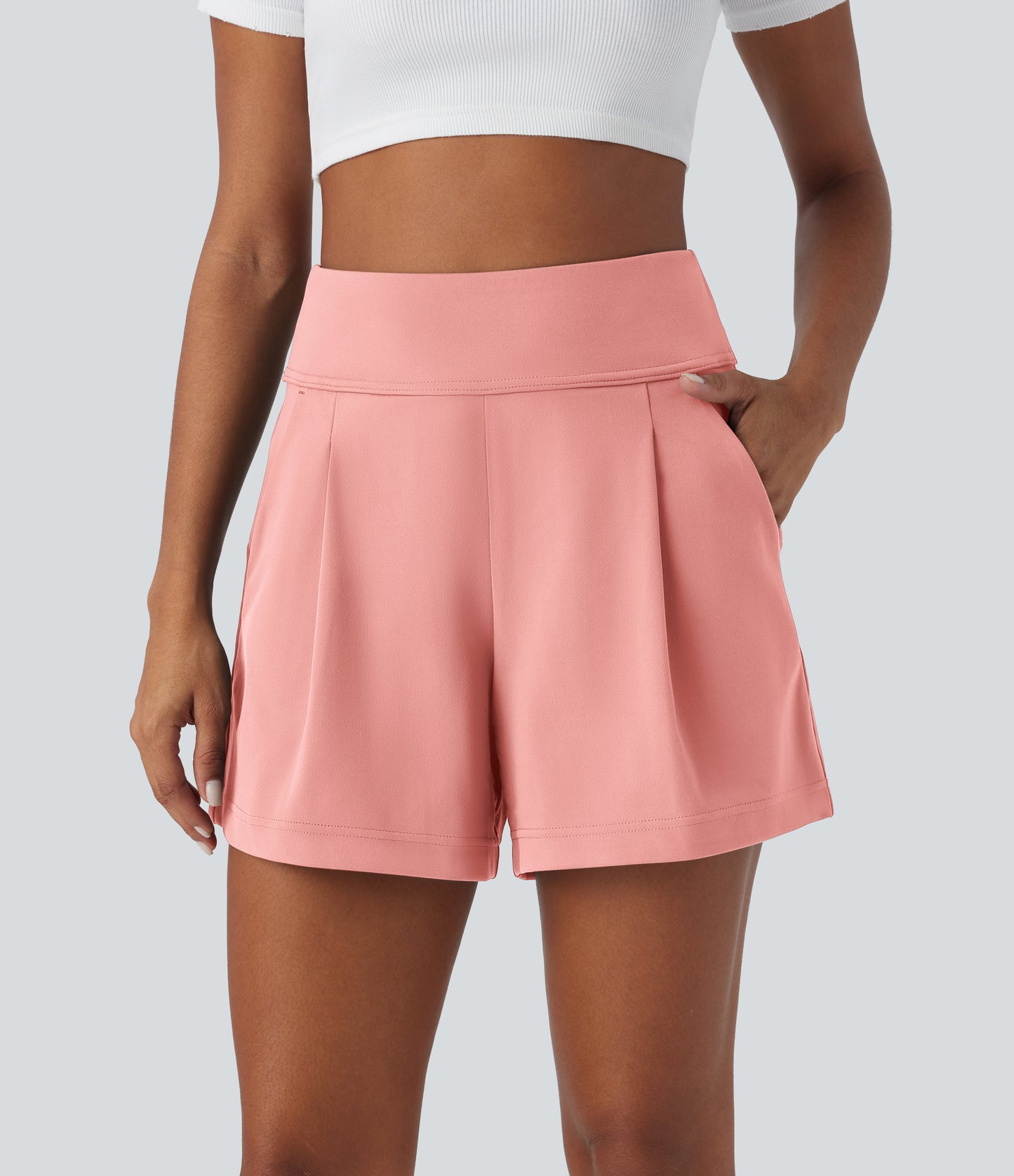 High Waisted Pocket Wide Leg Work Shorts