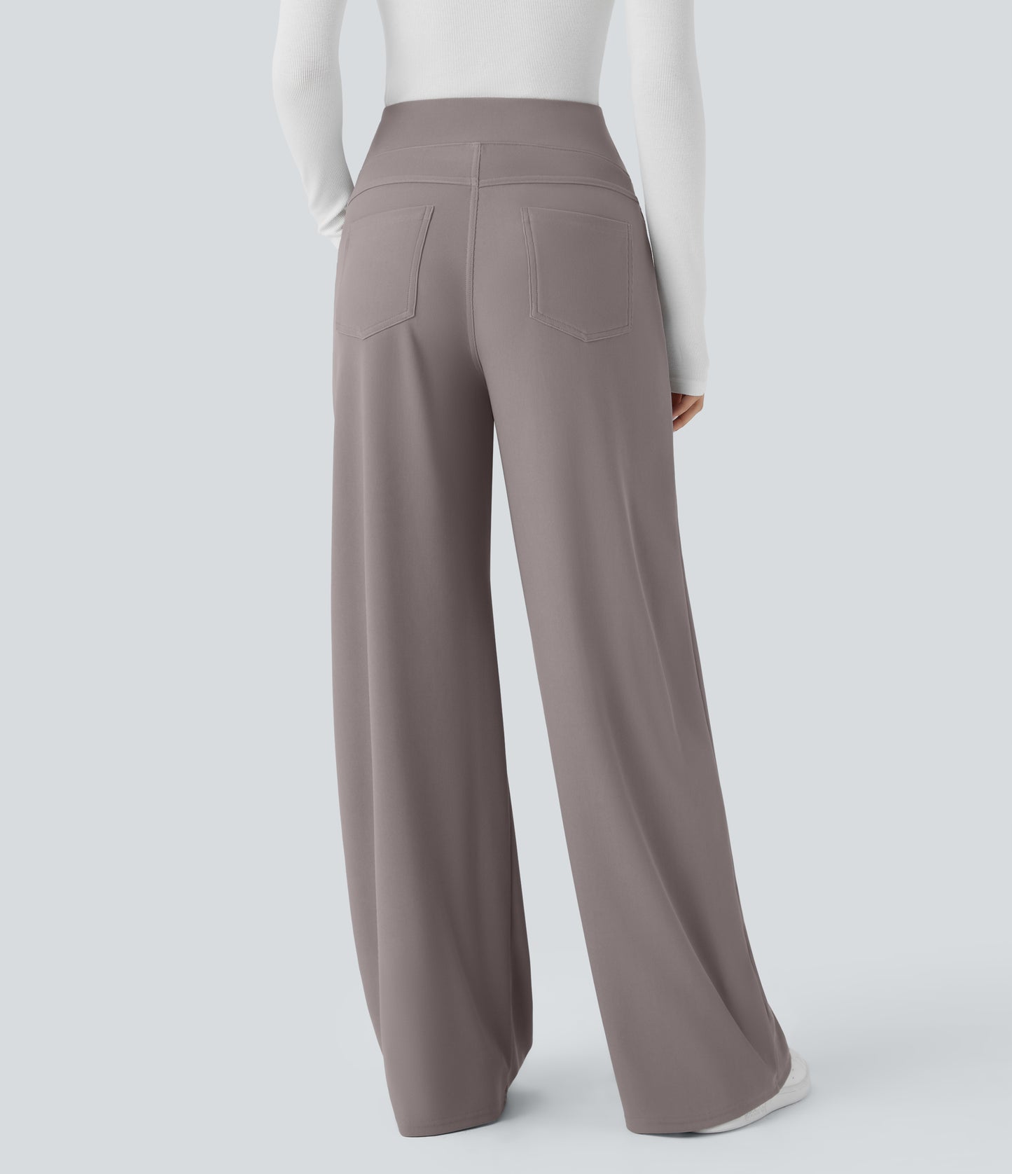 High Waisted Tummy Control Pockets Wide Leg Micro Waffle Work Pants