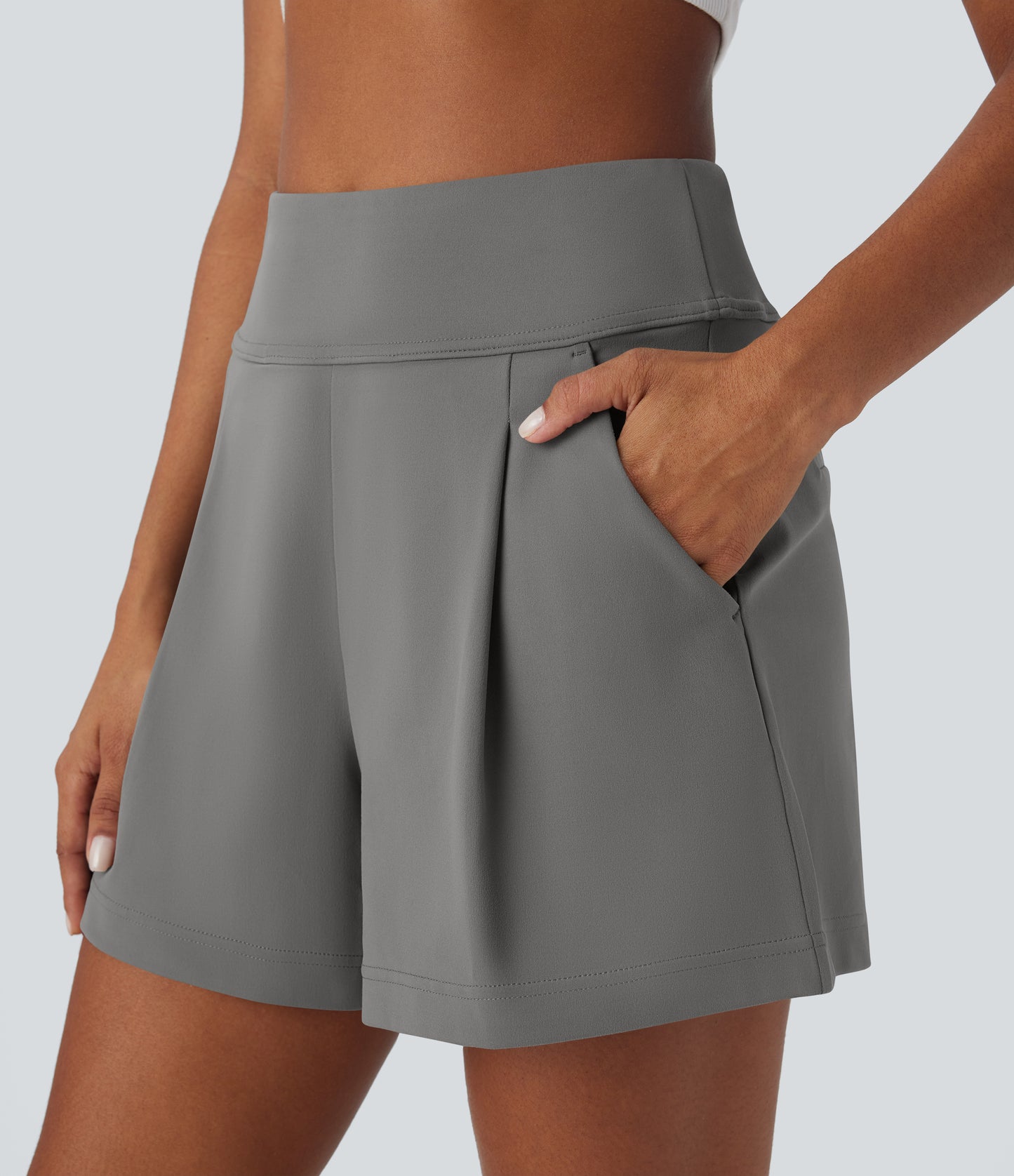 High Waisted Pocket Wide Leg Work Shorts