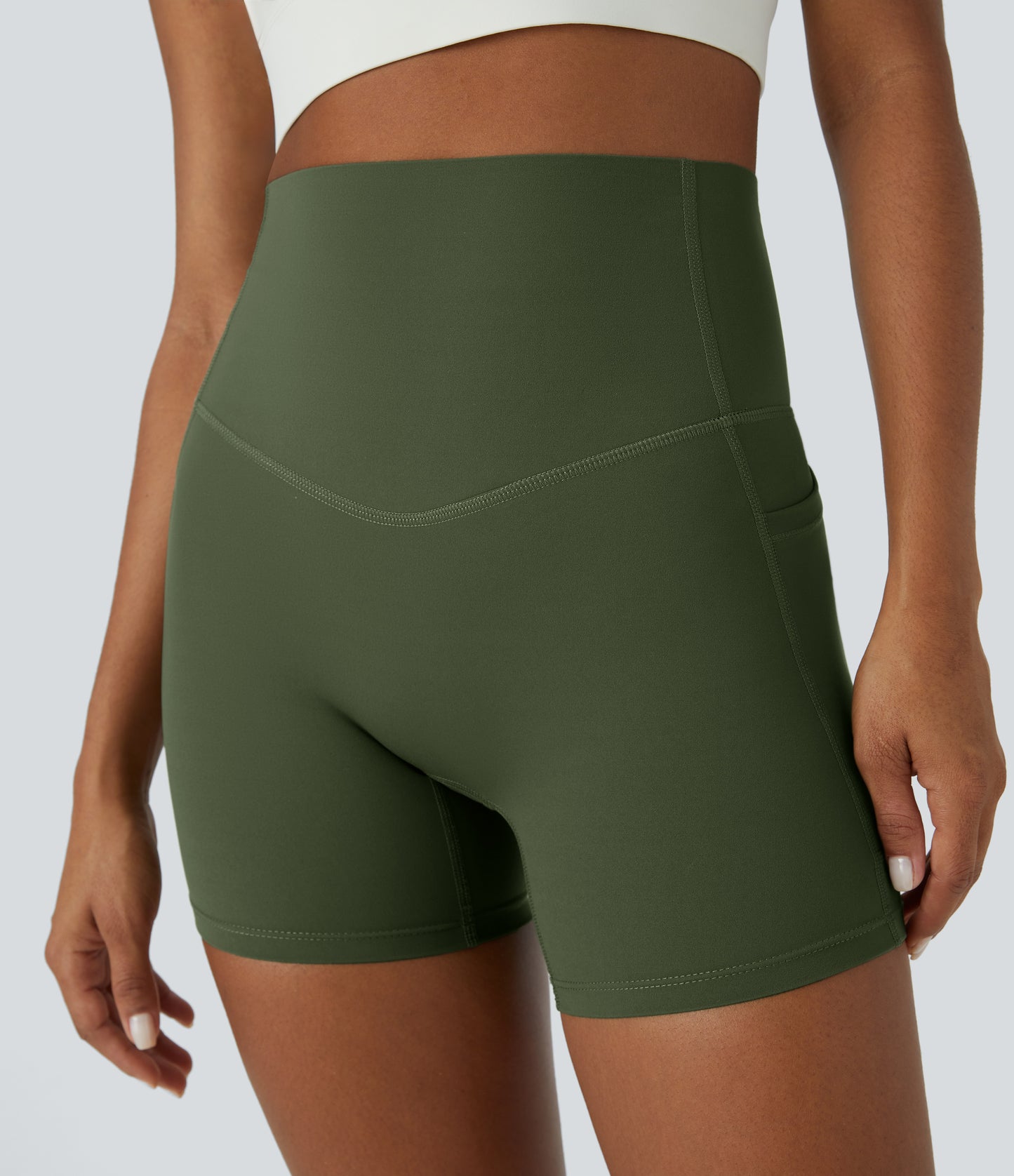 Høy midje magekontroll sidelommer formende treningsbiker shorts 12,5 cm
