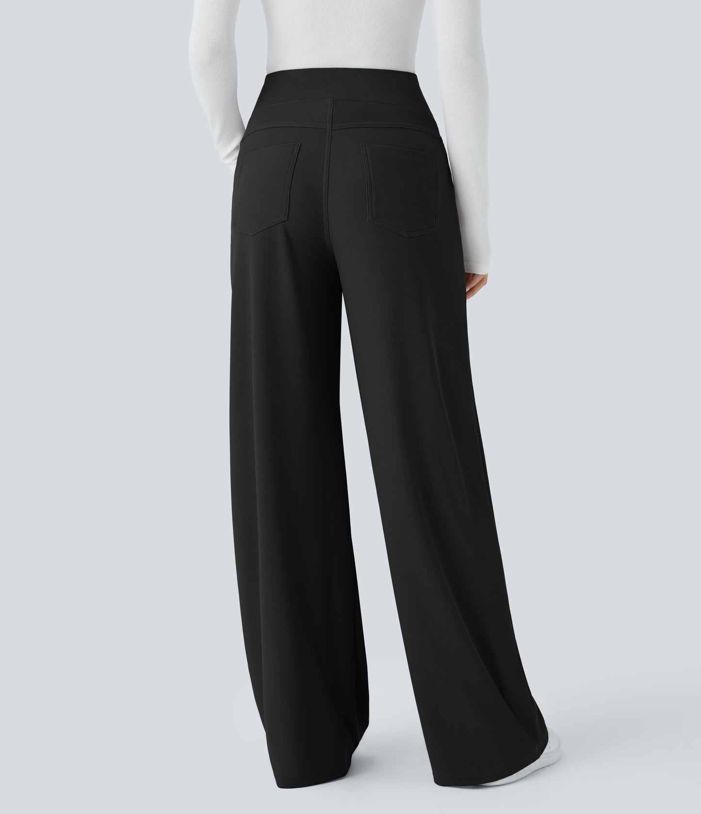 High Waisted Tummy Control Pockets Wide Leg Micro Waffle Work Pants