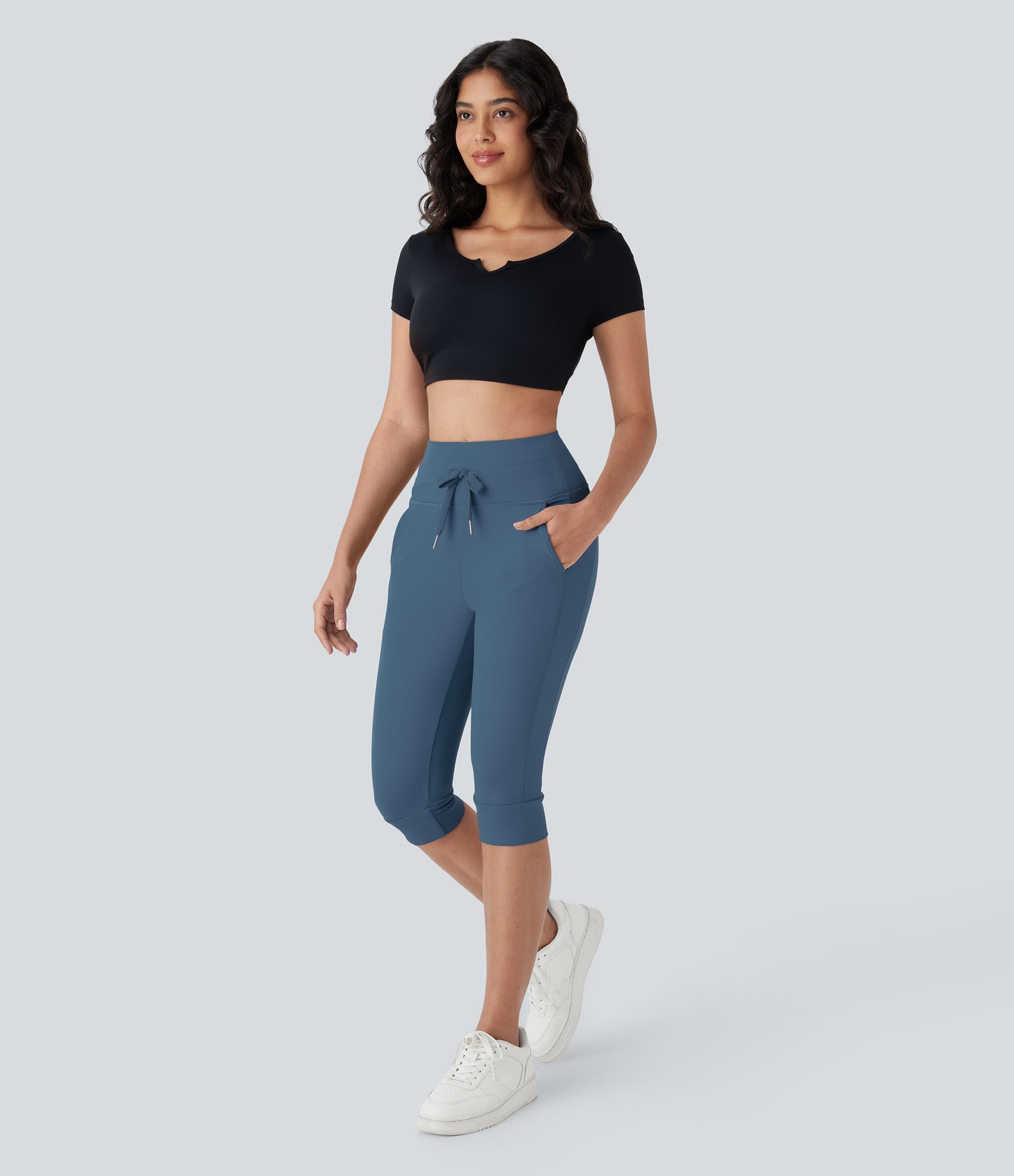 High Waisted Drawstring Pocket Yoga Pedal Pusher Joggers