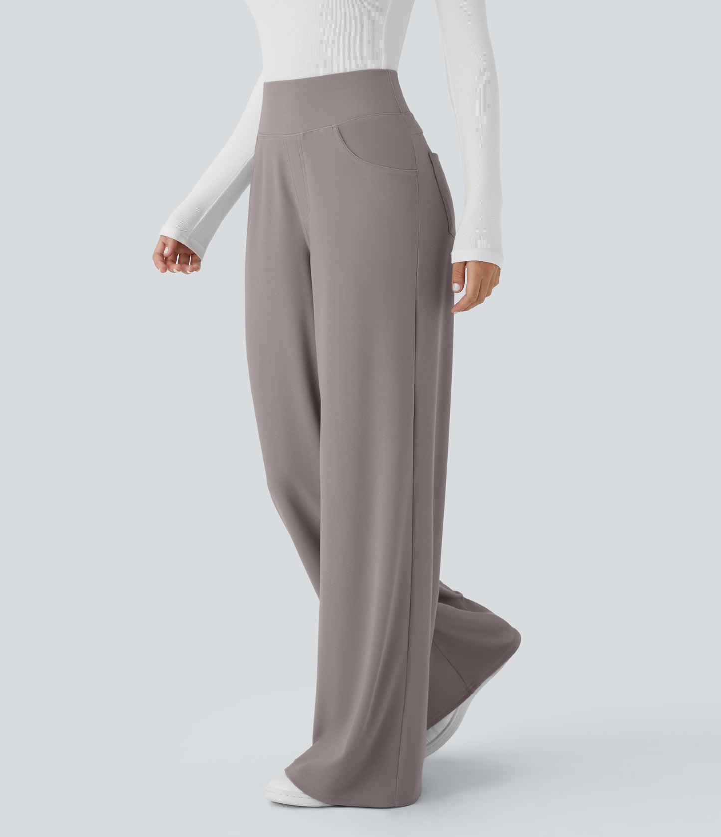 High Waisted Tummy Control Pockets Wide Leg Micro Waffle Work Pants