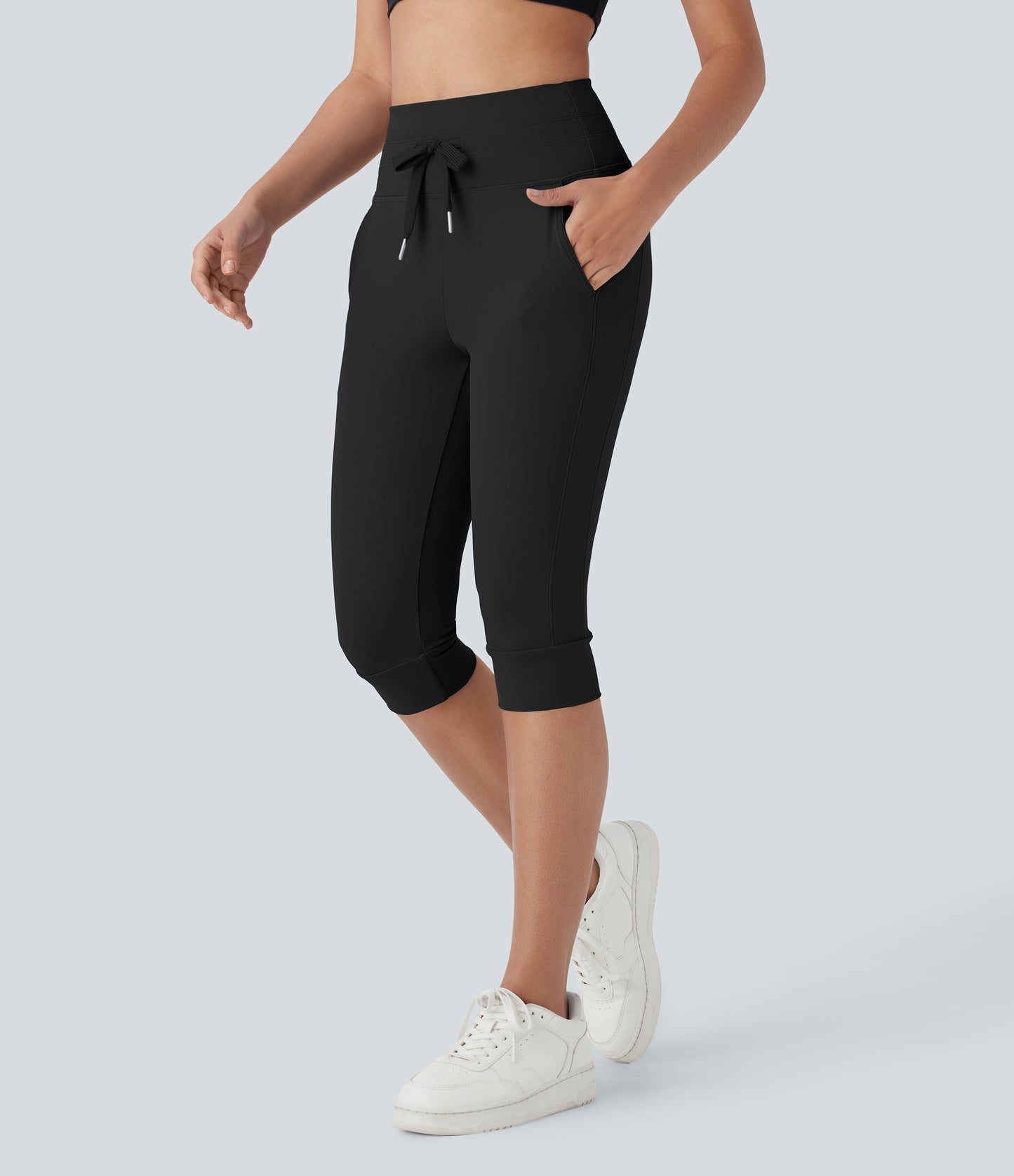 High Waisted Drawstring Pocket Yoga Pedal Pusher Joggers