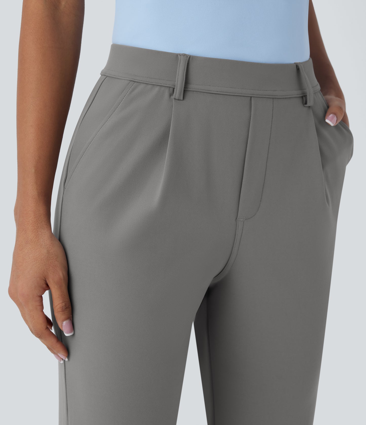 High Waisted Pocket Ankle Length Tapered Work Pants