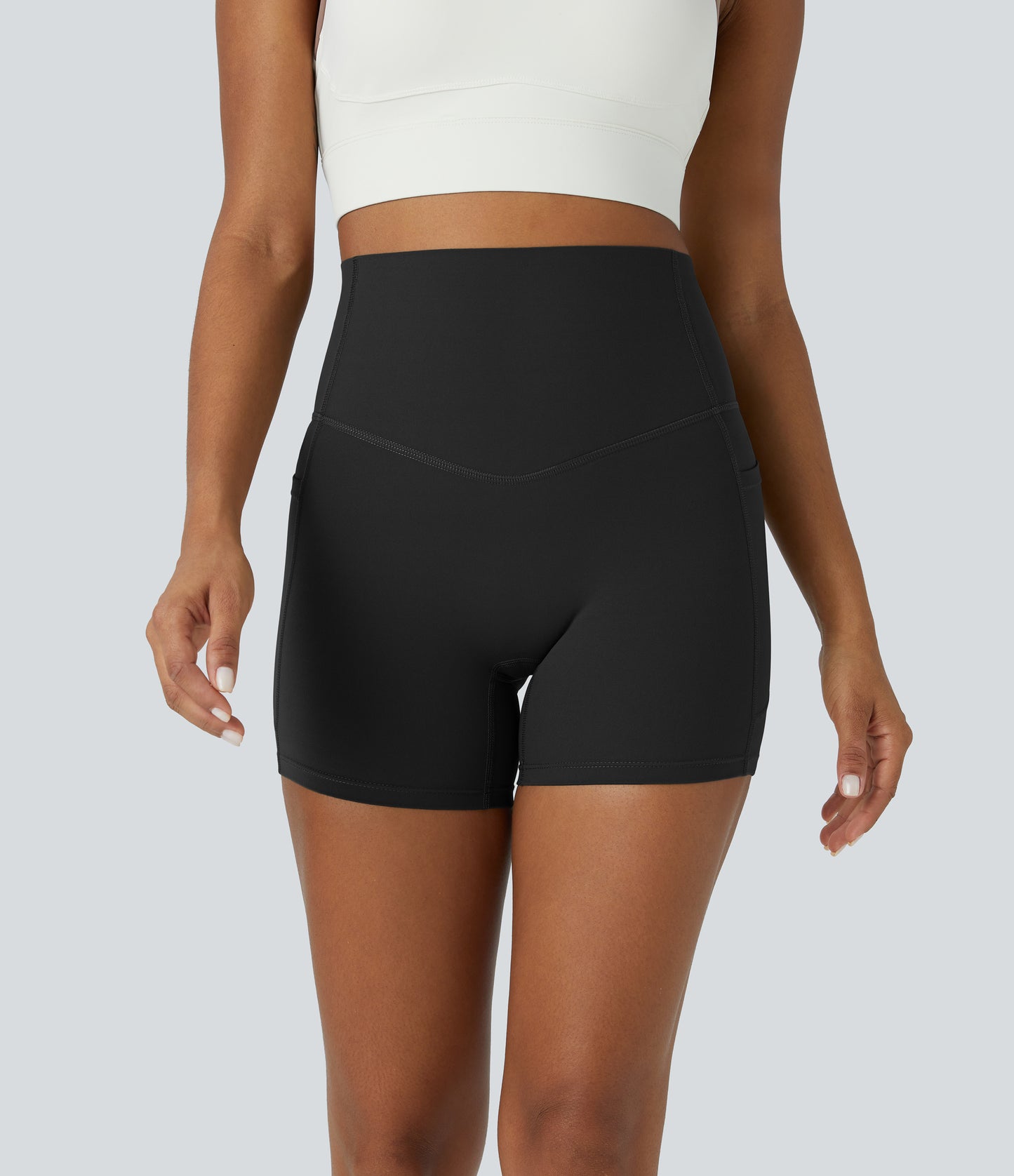 Høy midje magekontroll sidelommer formende treningsbiker shorts 12,5 cm