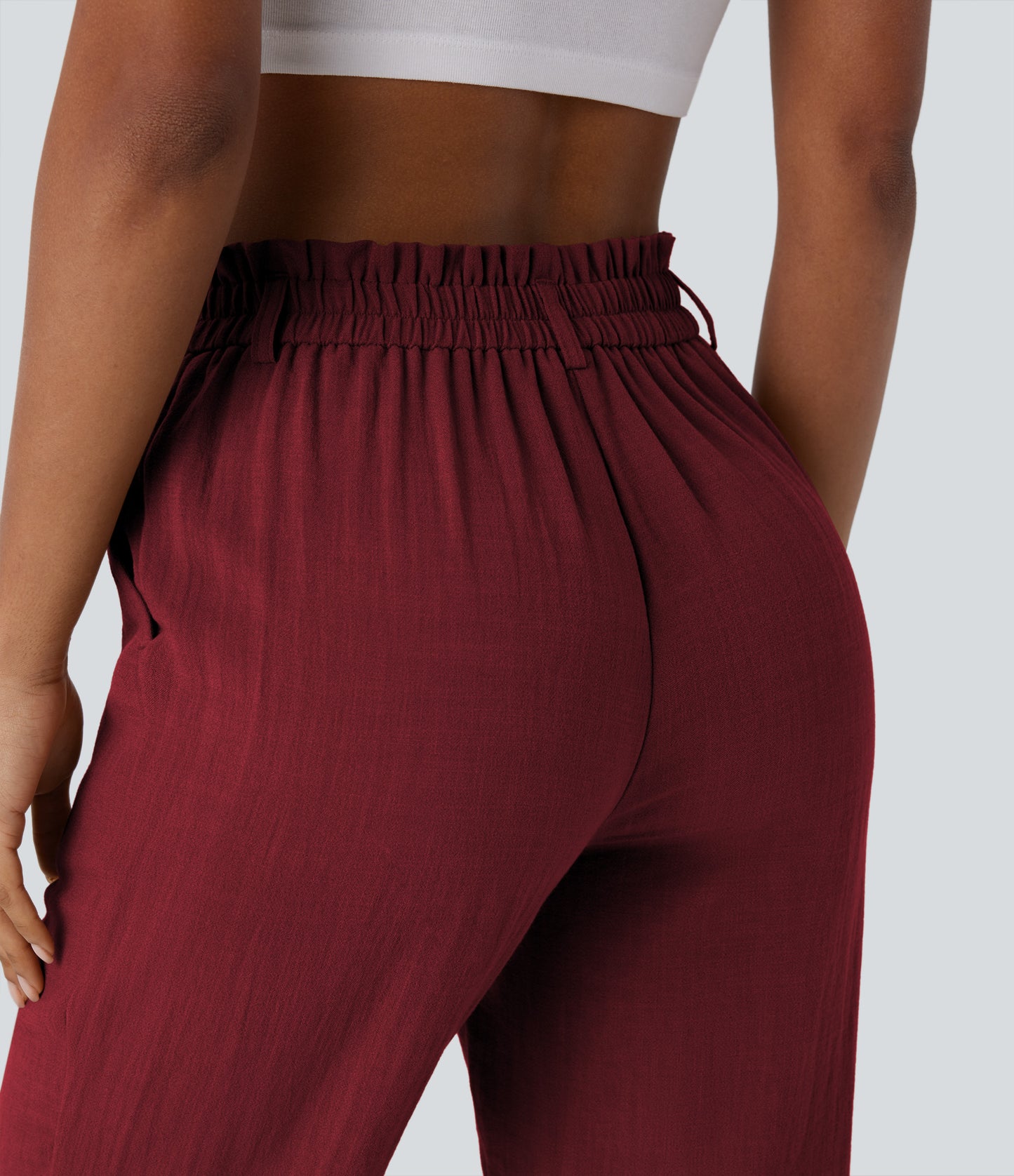 High Waisted Zipper Pocket Capri Linen-Feel Pants