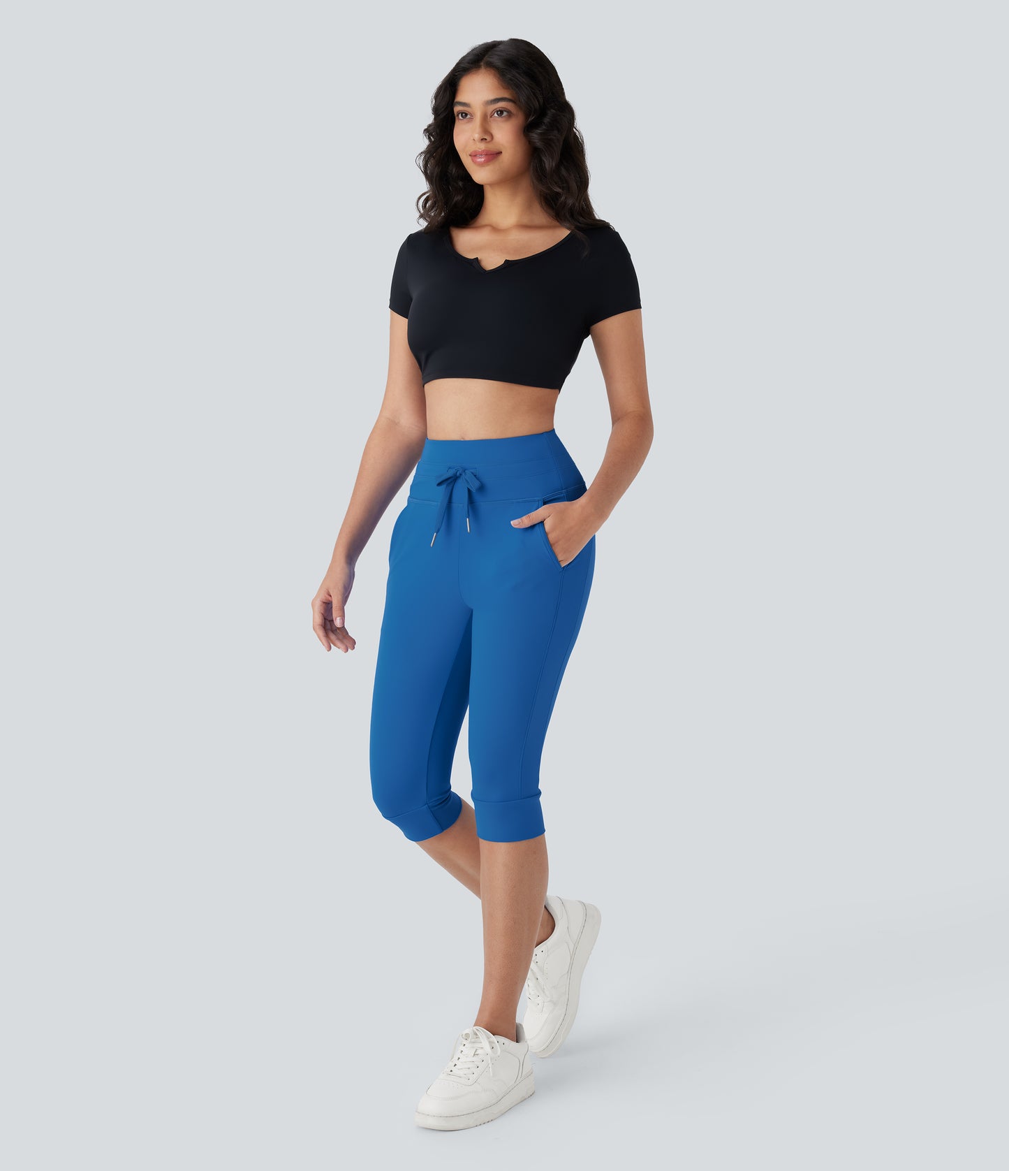 High Waisted Drawstring Pocket Yoga Pedal Pusher Joggers