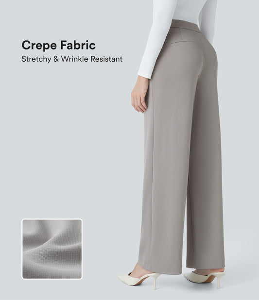 High Waisted Pocket Straight Leg Crepe Work Pants