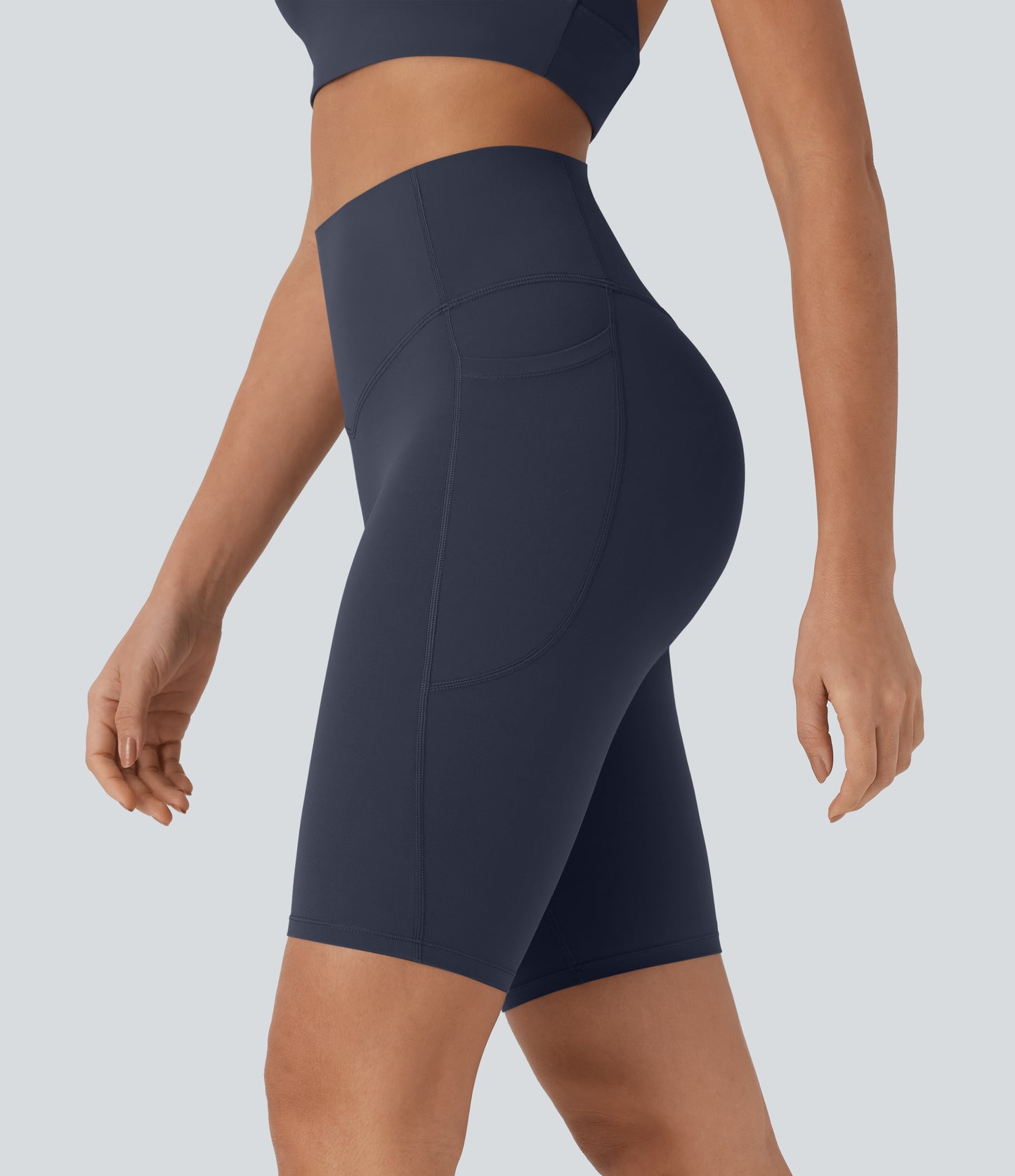 High Waisted Tummy Control Pocket Shaping Training Biker Shorts 9''