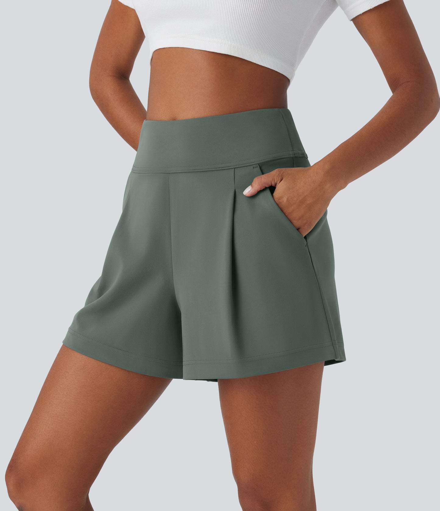High Waisted Pocket Wide Leg Work Shorts