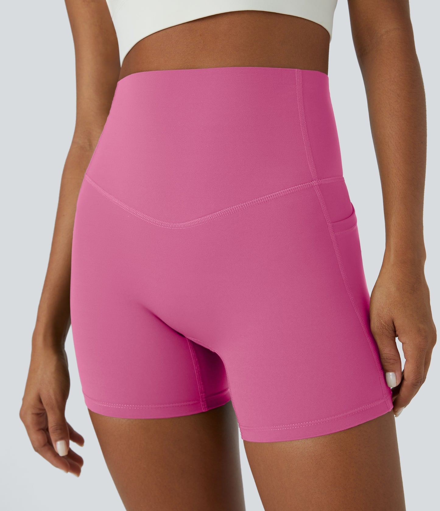 Høy midje magekontroll sidelommer formende treningsbiker shorts 12,5 cm