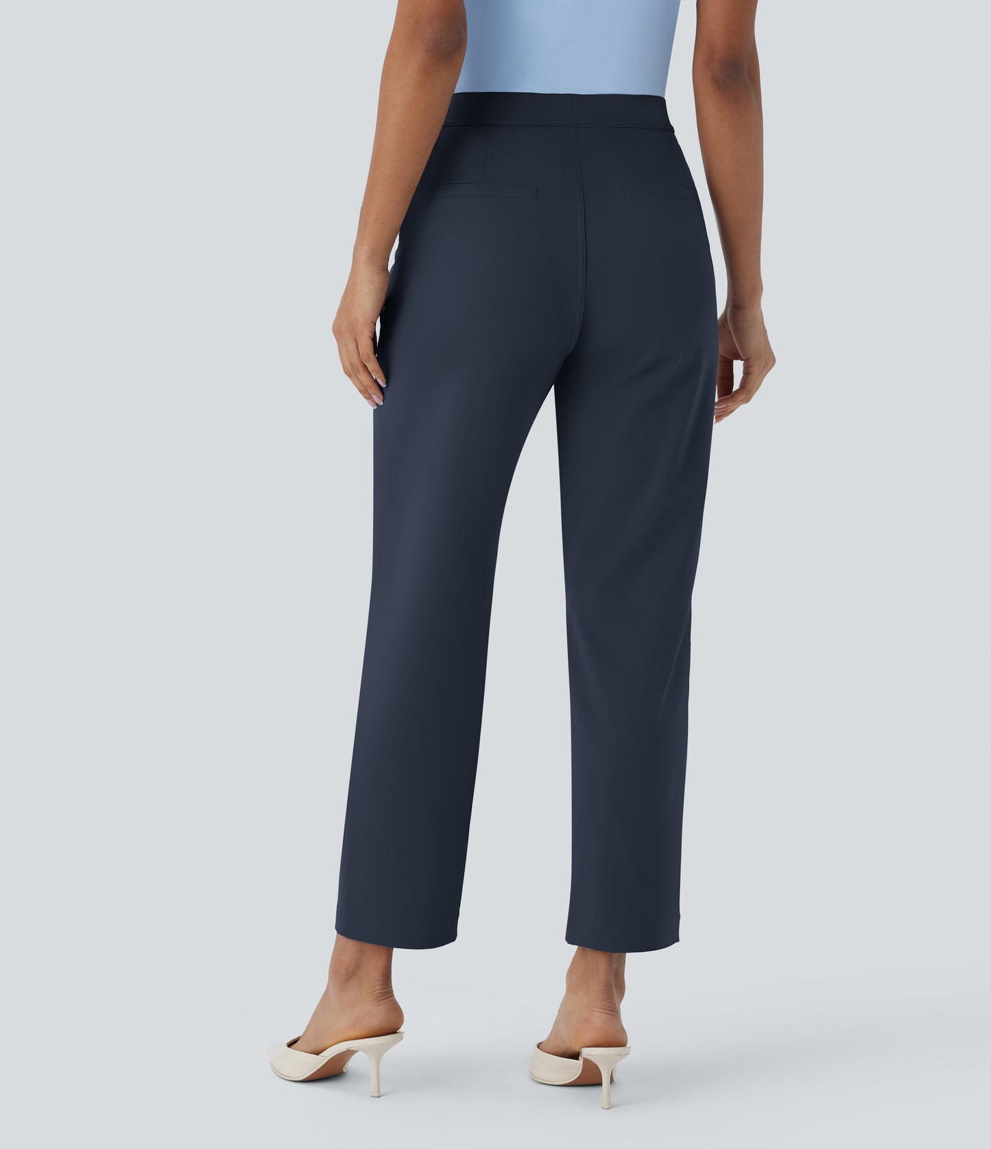 High Waisted Pocket Ankle Length Tapered Work Pants