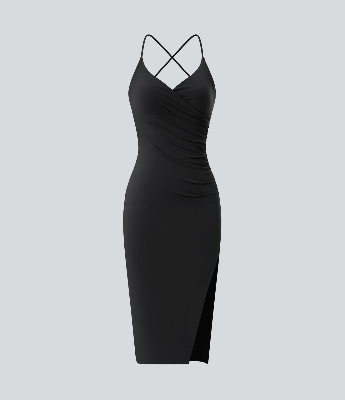 Crossover Ruched Lace Up Bodycon Cool Touch Dress-UPF50+