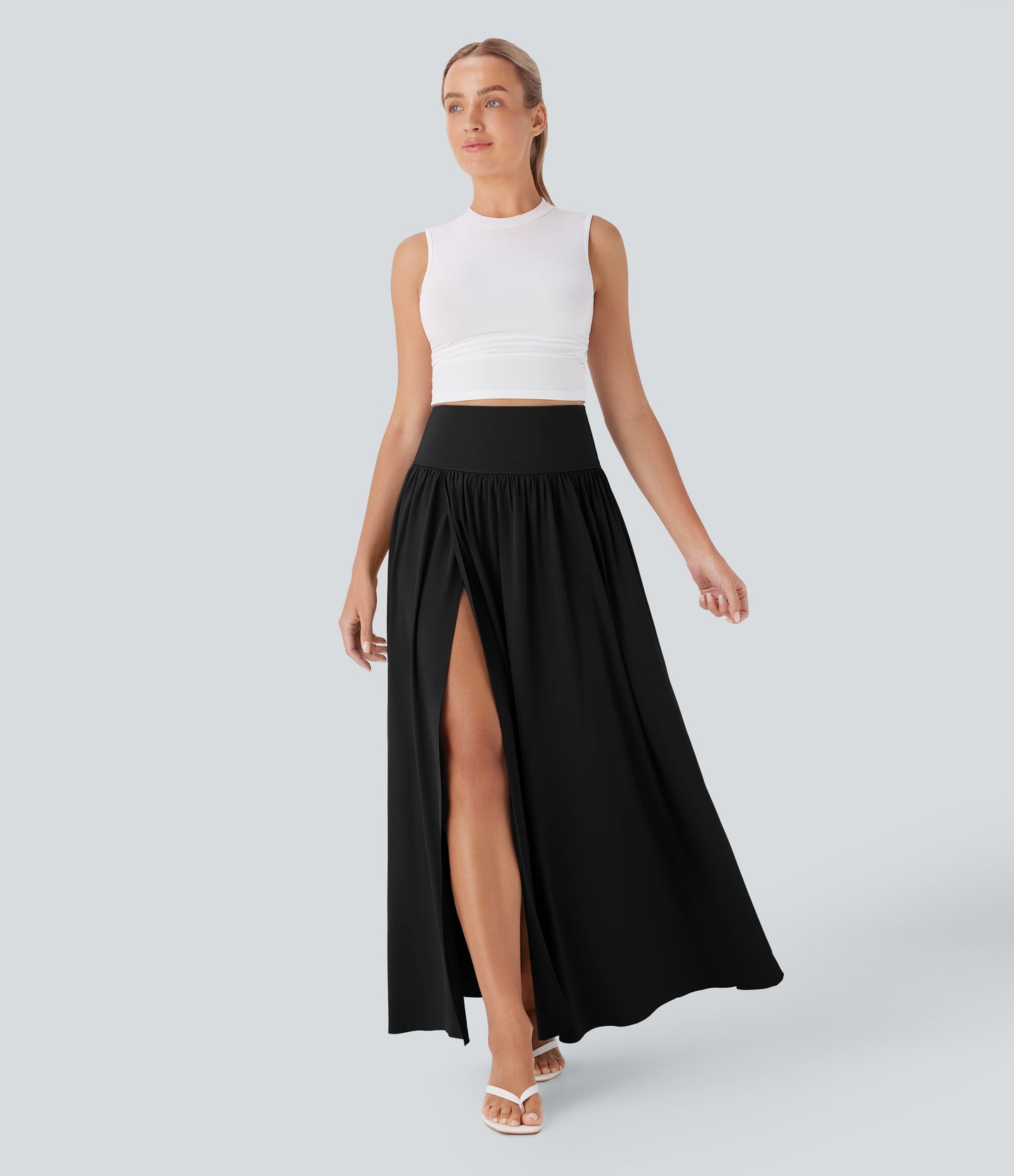 High Waisted Tummy Control 2-in-1 Flowy Quick Dry Maxi Skirt