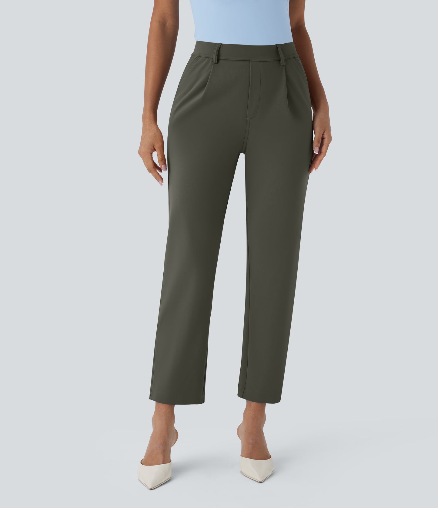 High Waisted Pocket Ankle Length Tapered Work Pants