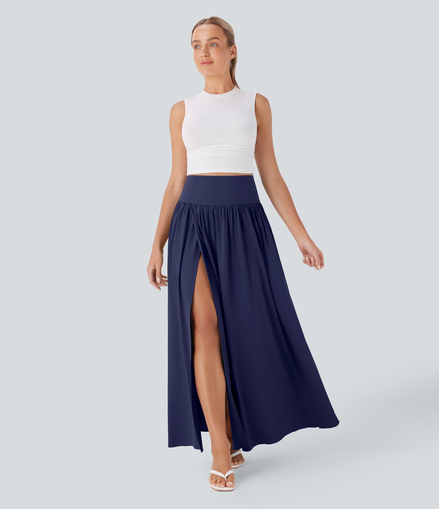 High Waisted Tummy Control 2-in-1 Flowy Quick Dry Maxi Skirt