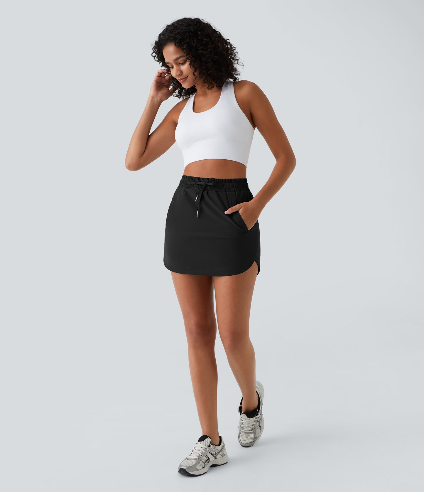 High Waisted Drawstring Pocket 2-in-1 Curved Hem Mini Golf Skirt