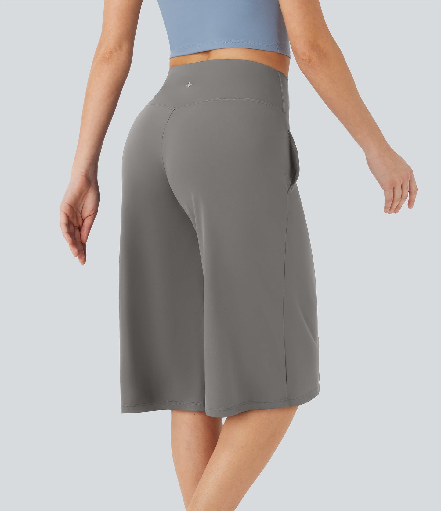 High Waisted Wide Leg Cool Touch Yoga Pedal Pusher Pants with Pockets