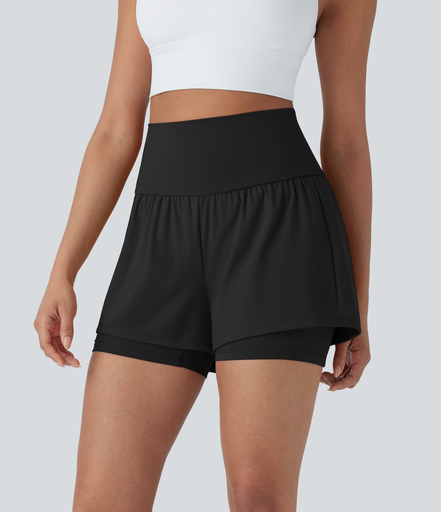 Luftige 2-i-1 yogashorts med superhøy midje og kul berøring, 13 cm og lommer