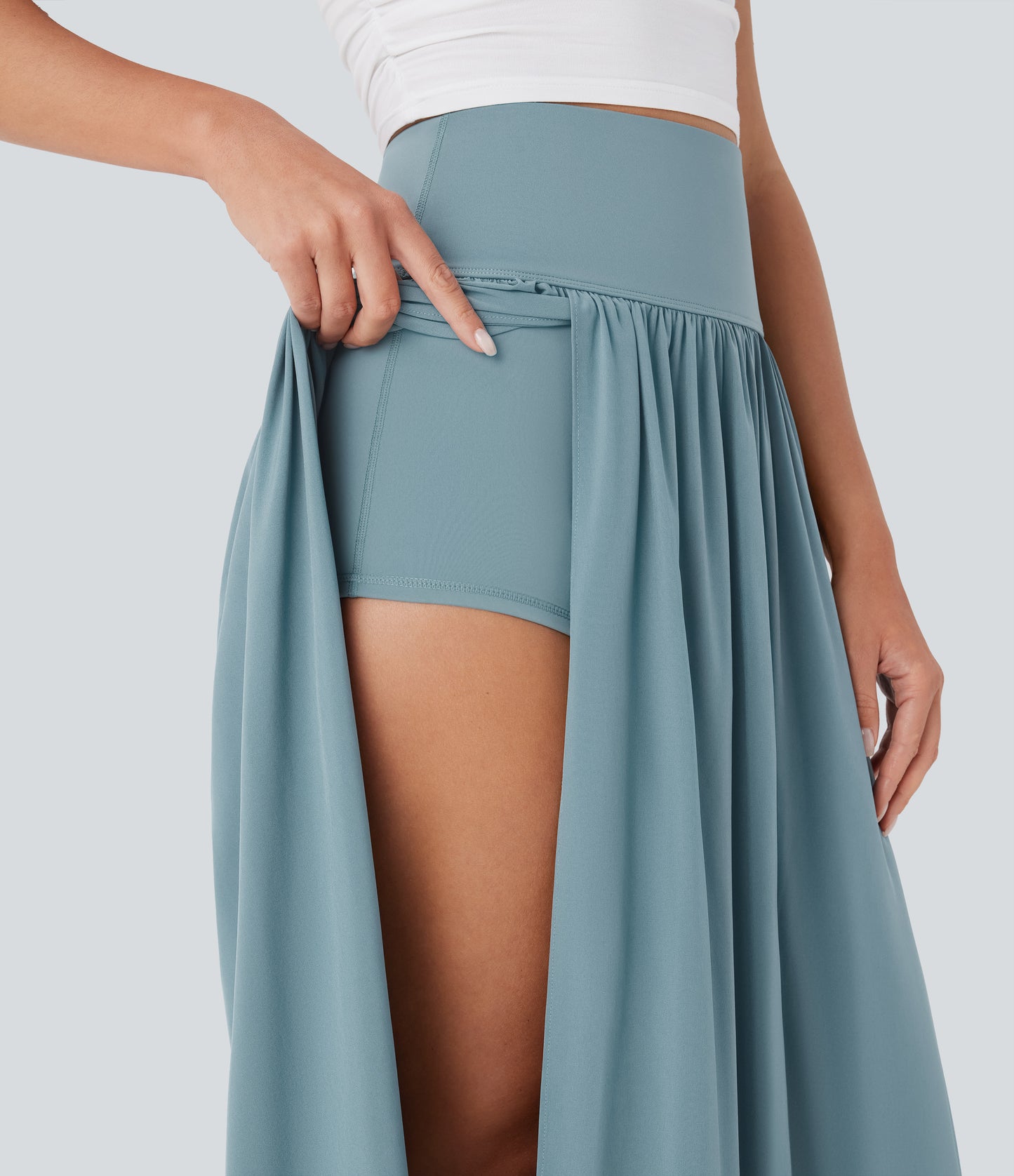 High Waisted Tummy Control 2-in-1 Flowy Quick Dry Maxi Skirt