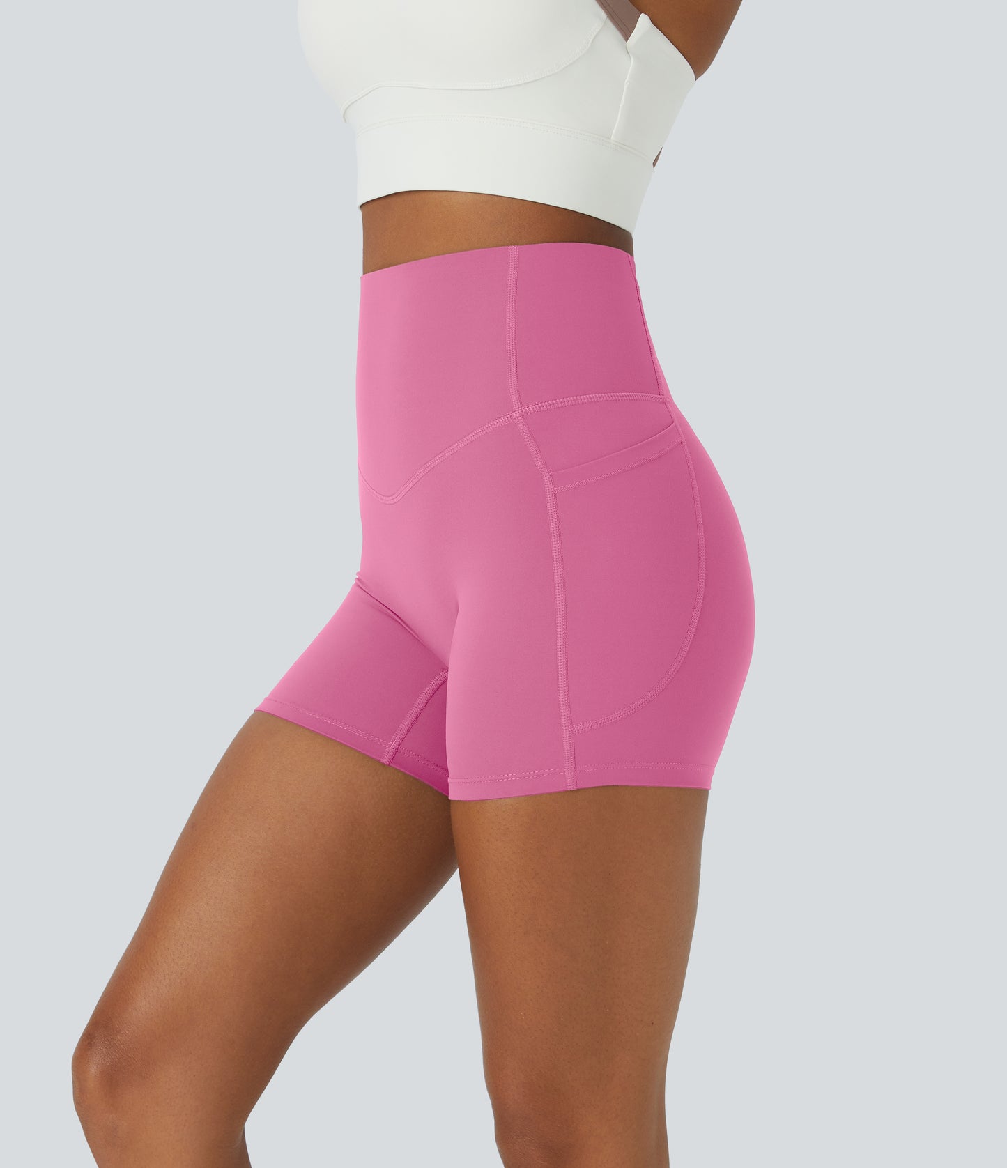 Høy midje magekontroll sidelommer formende treningsbiker shorts 12,5 cm