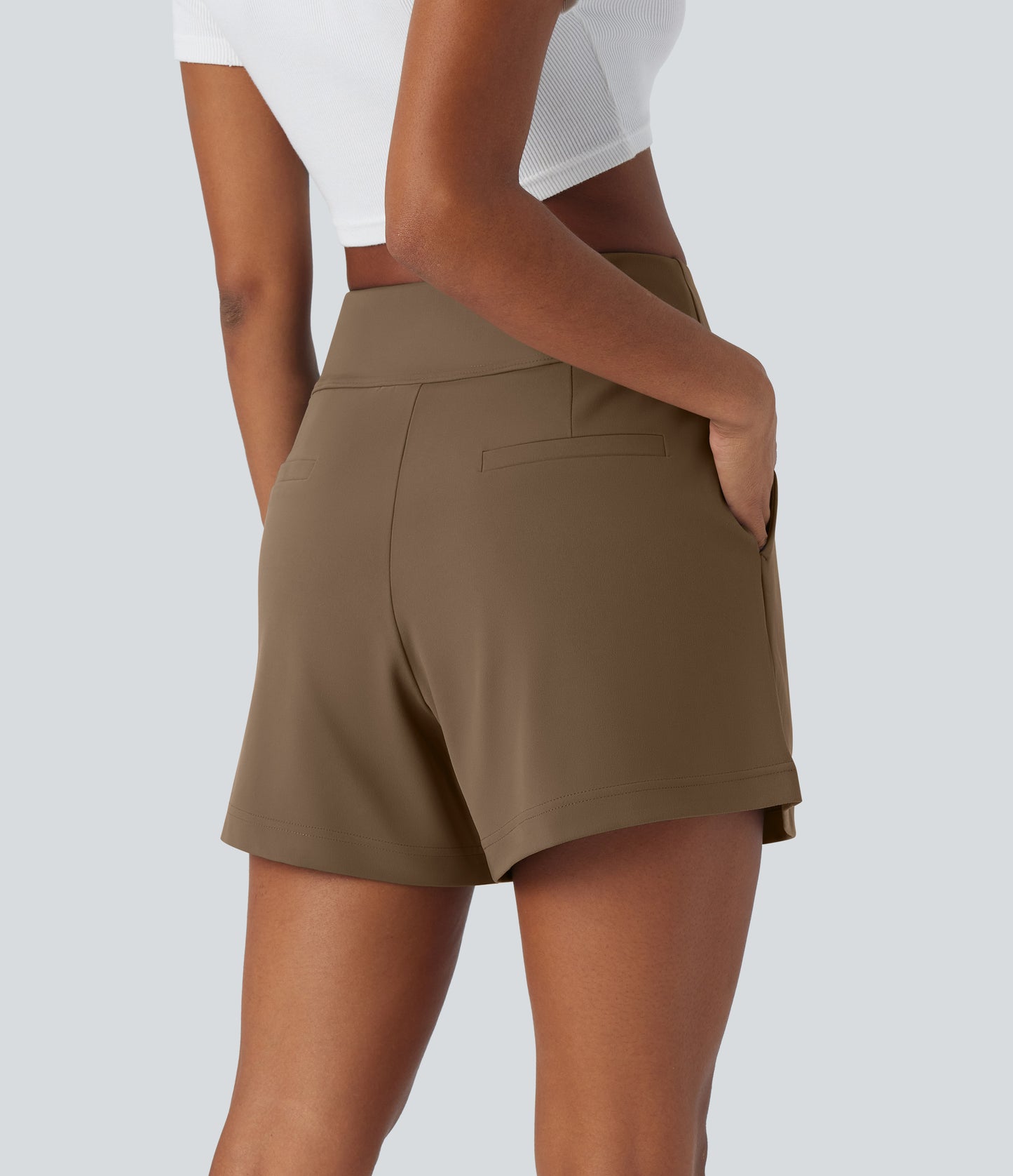 High Waisted Pocket Wide Leg Work Shorts