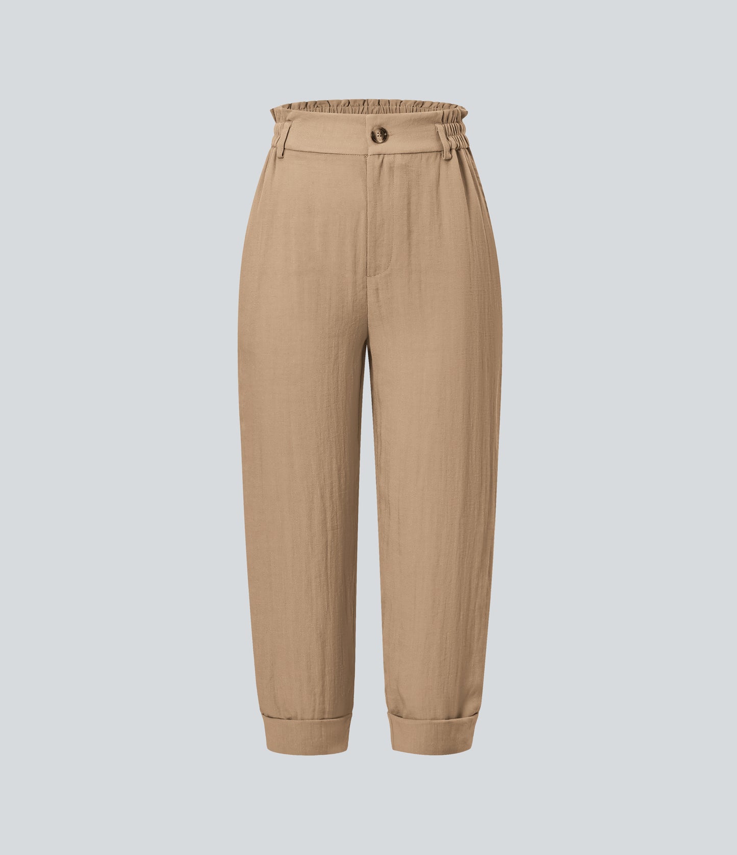 High Waisted Zipper Pocket Capri Linen-Feel Pants